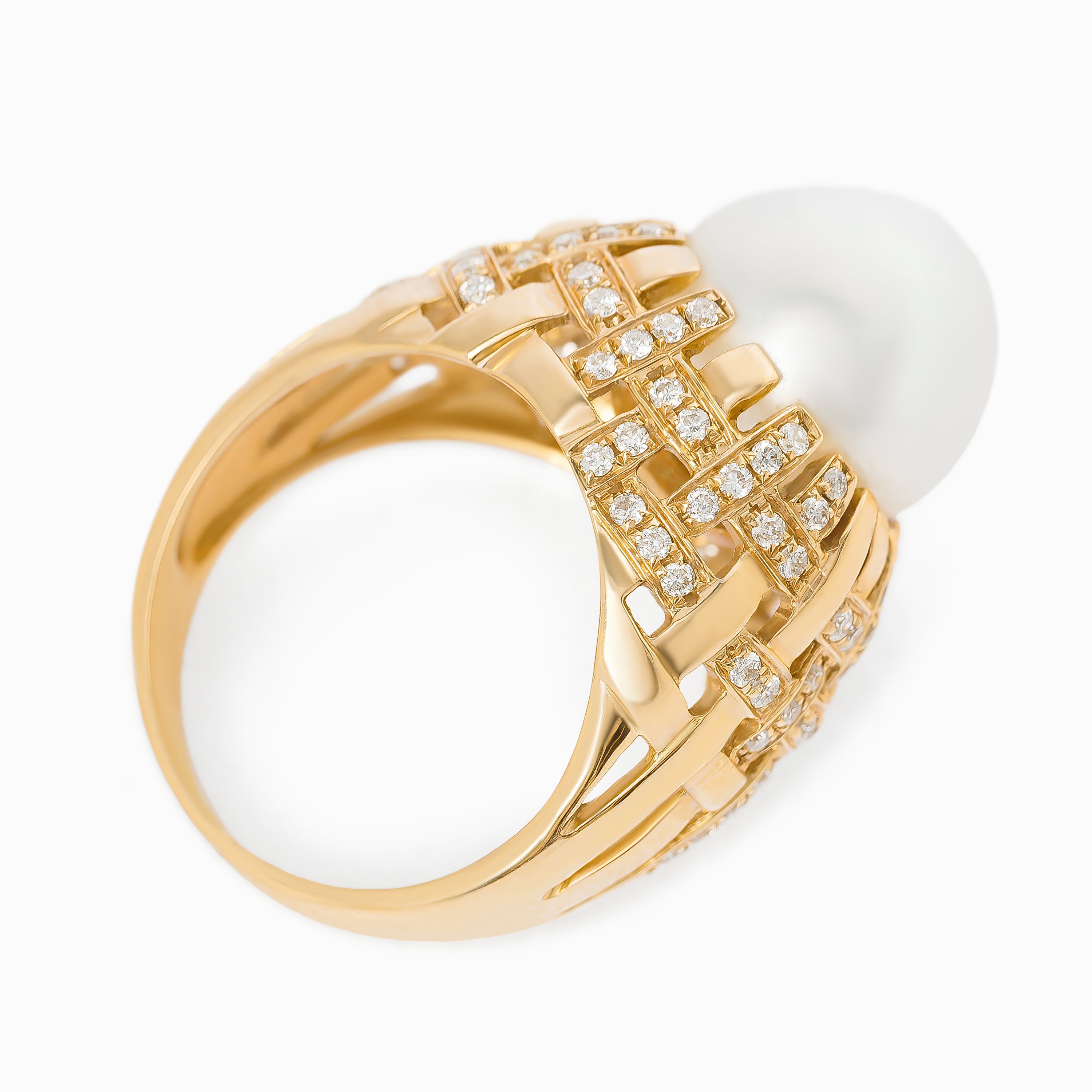Yellow Gold Ring with Diamond, Pearl Stones