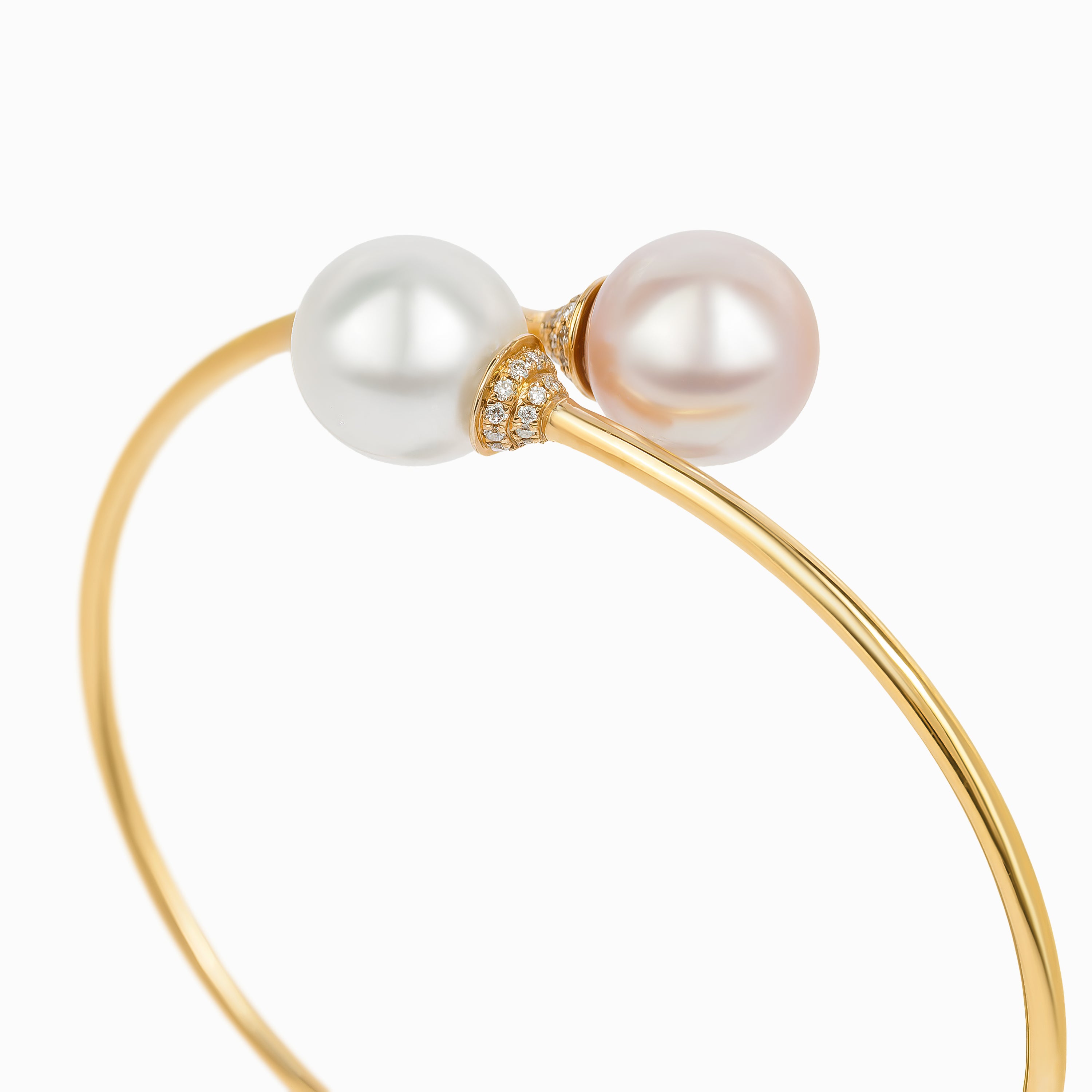 Yellow Gold Bangle Bracelet with Diamond, Pearl Stones
