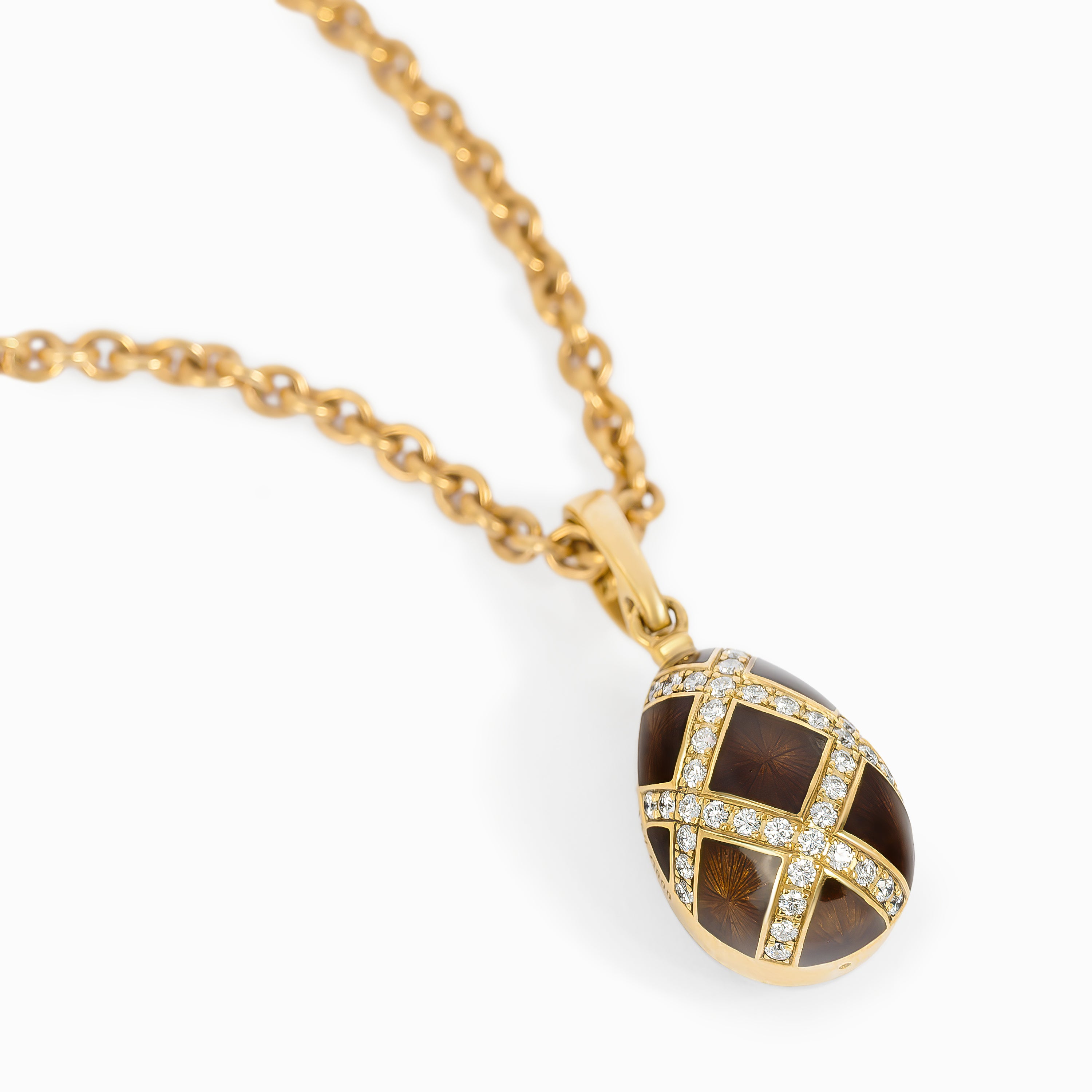 Yellow Gold Chain Pendant Necklace with Diamond, Enamel Stones