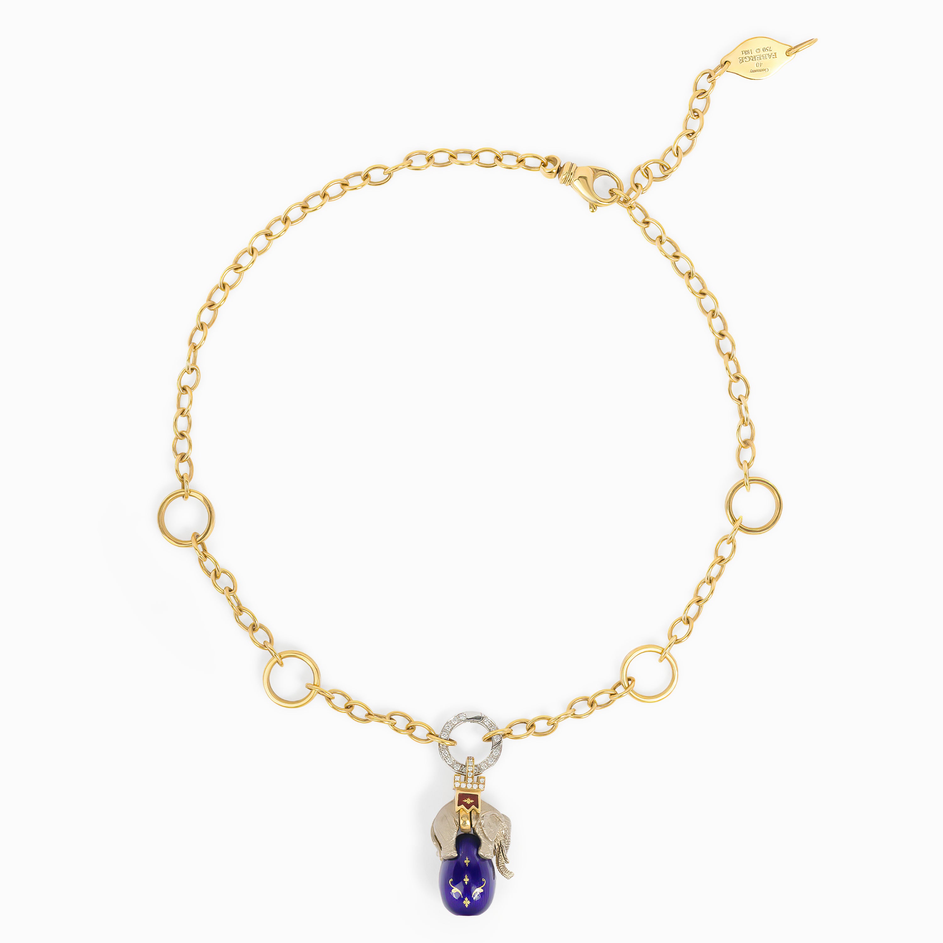 Yellow Gold Chain Pendant Necklace with Diamond, Enamel Stones