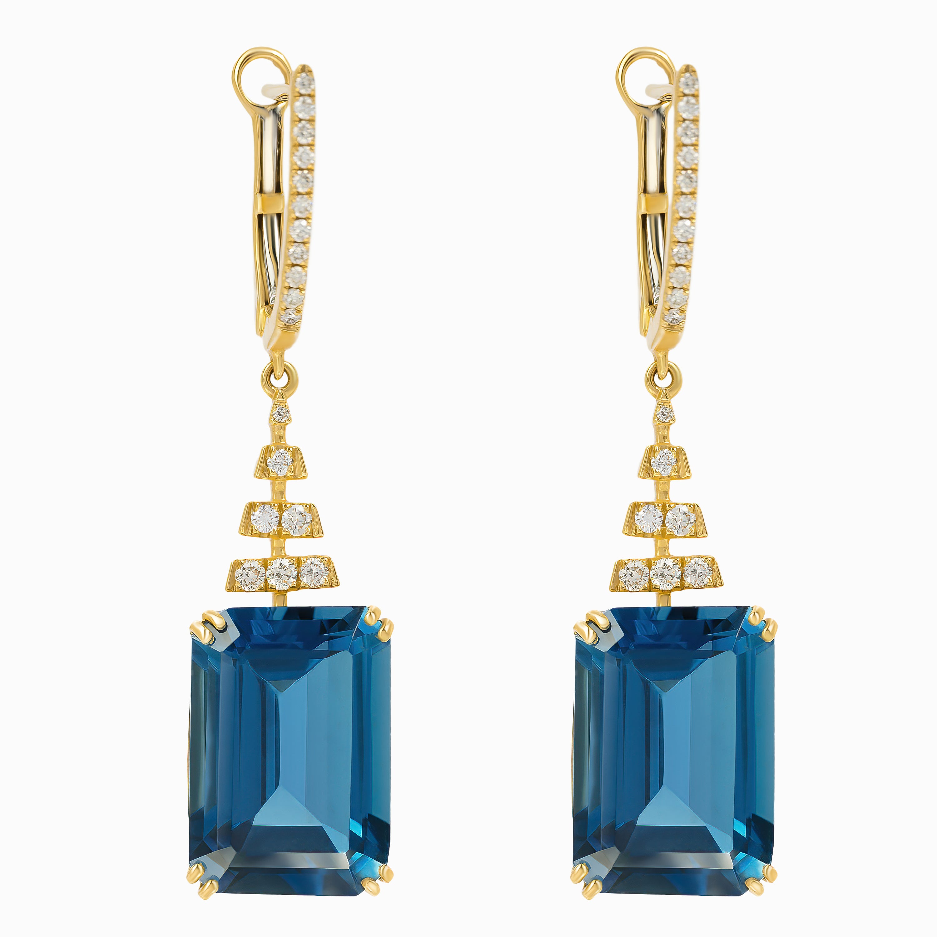 Yellow Gold Drop Earrings with Diamond, Topaz Stones