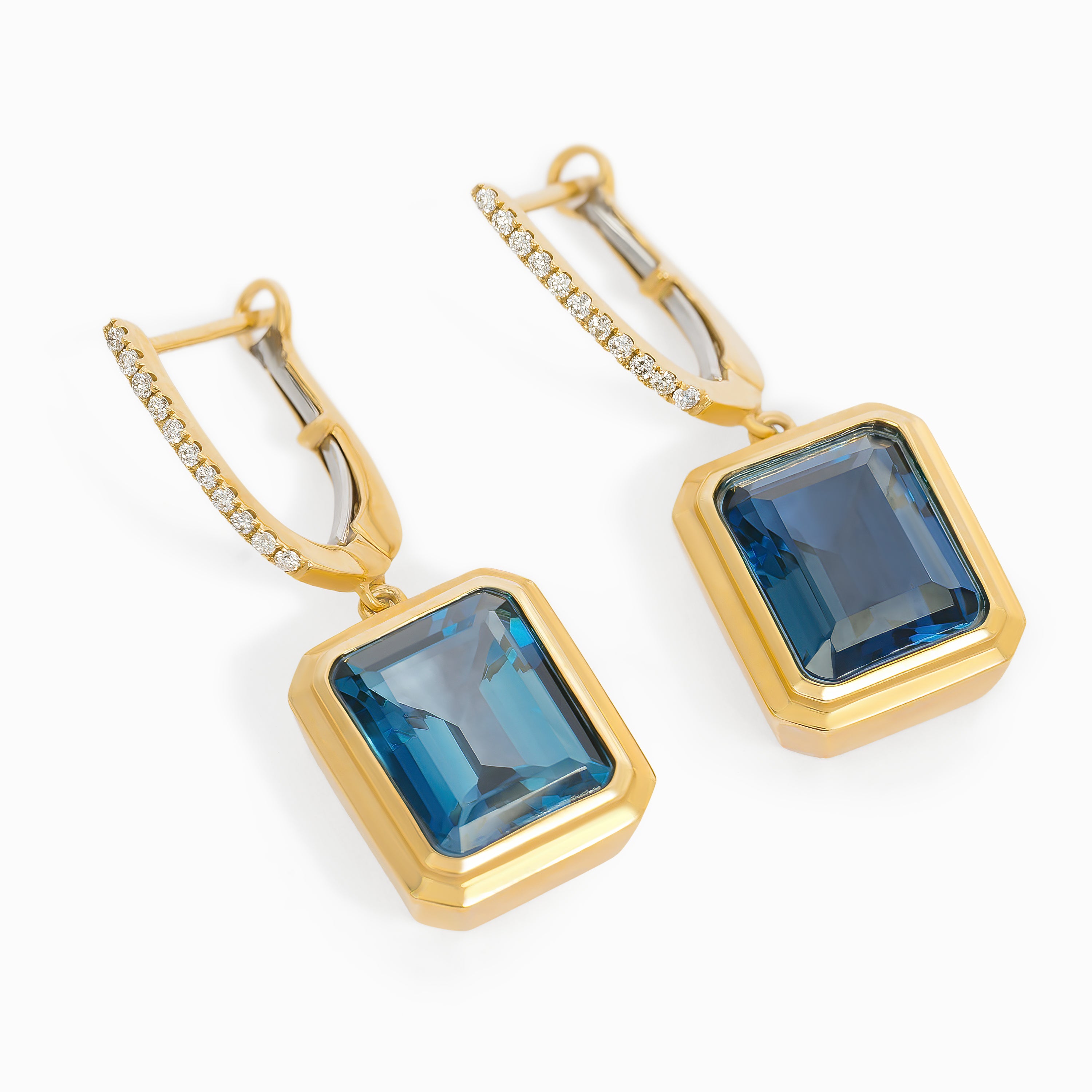 Yellow Gold Hoop Earrings with Diamond, Topaz Stones