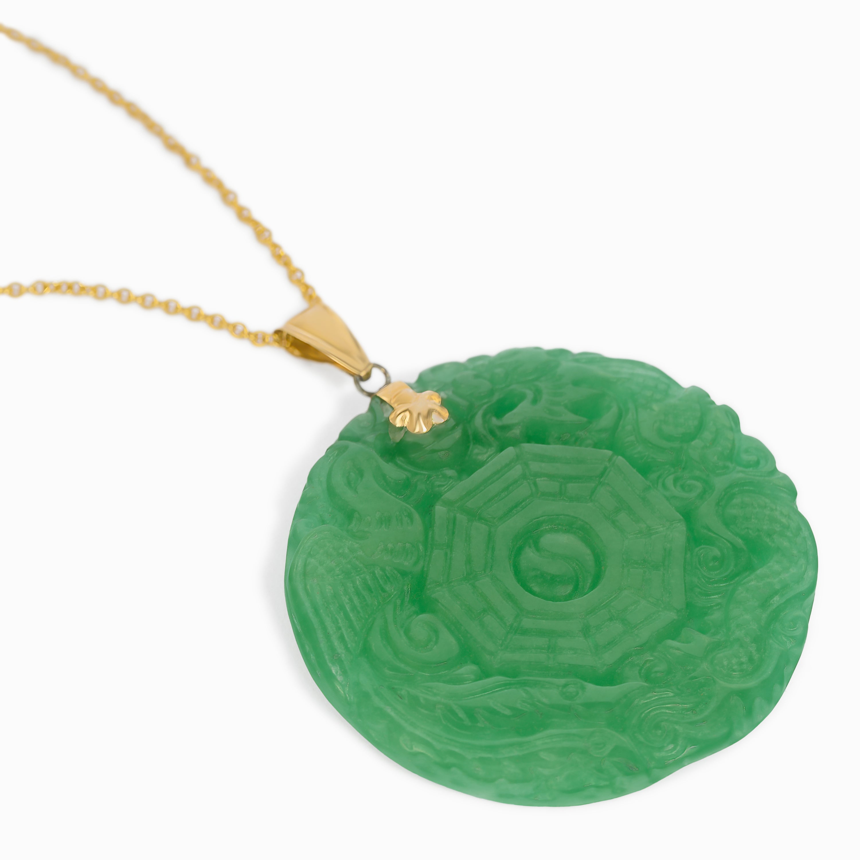 Yellow Gold Pendant Necklace with Jade Stones
