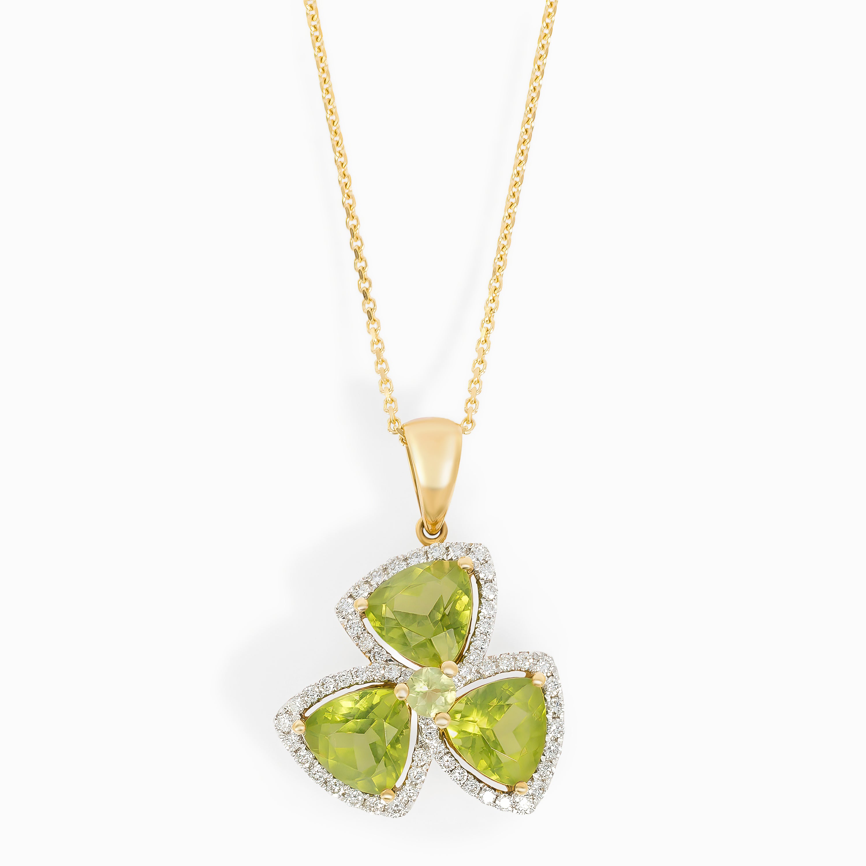 Yellow Gold Pendant Necklace with Diamond, Peridot Stones