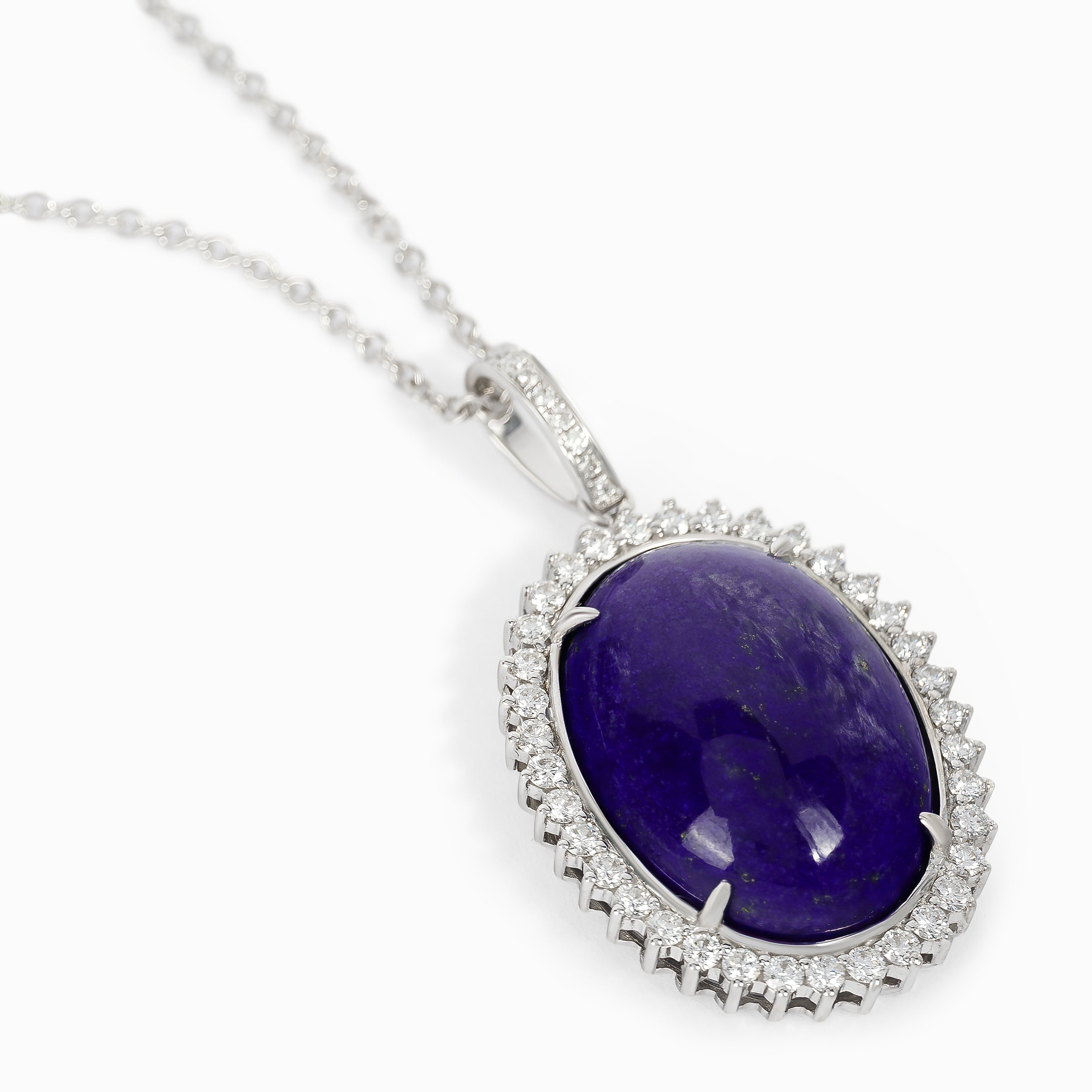 White Gold Pendant Necklace with Diamond, Lapis Stones
