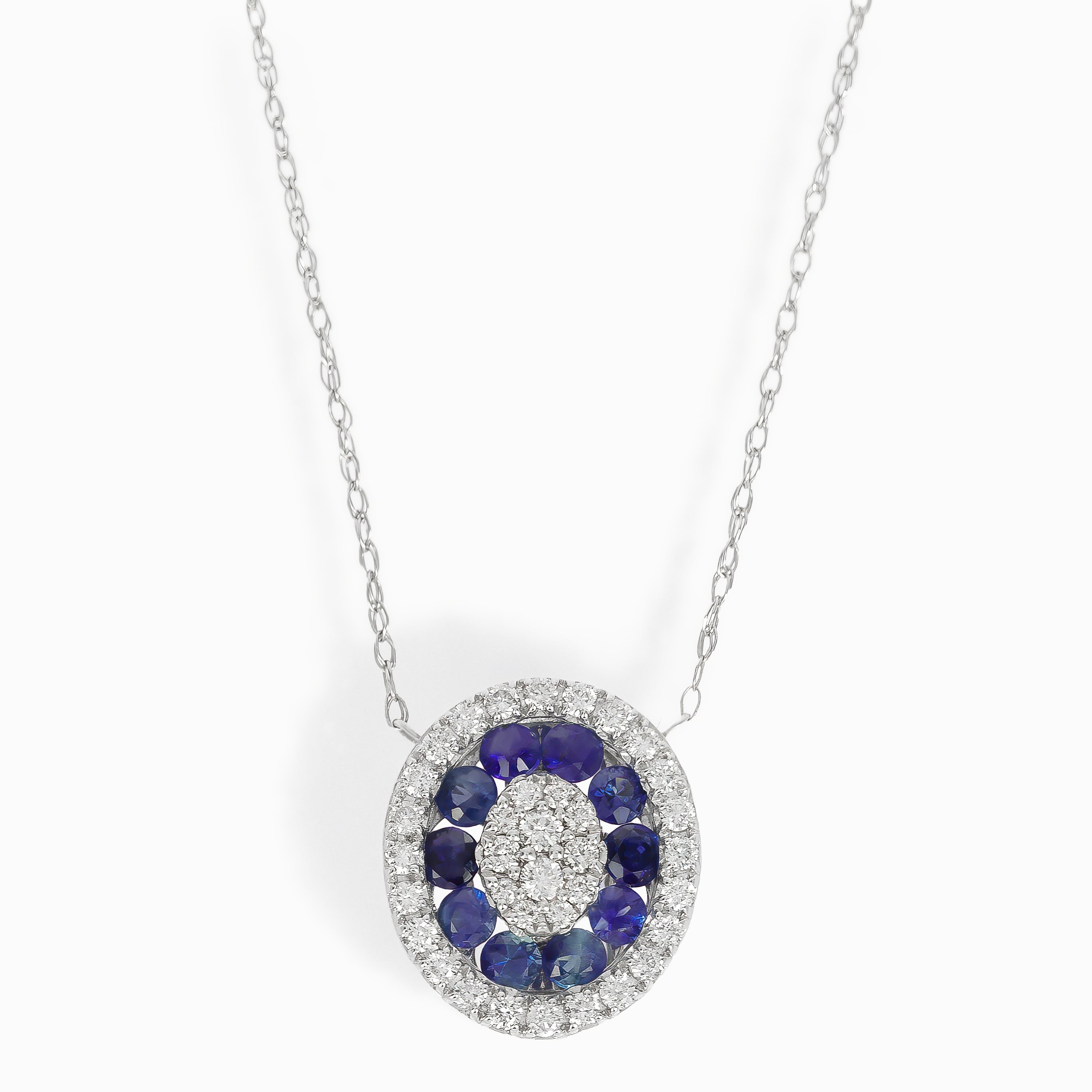 White Gold Pendant Necklace with Diamond, Sapphire Stones
