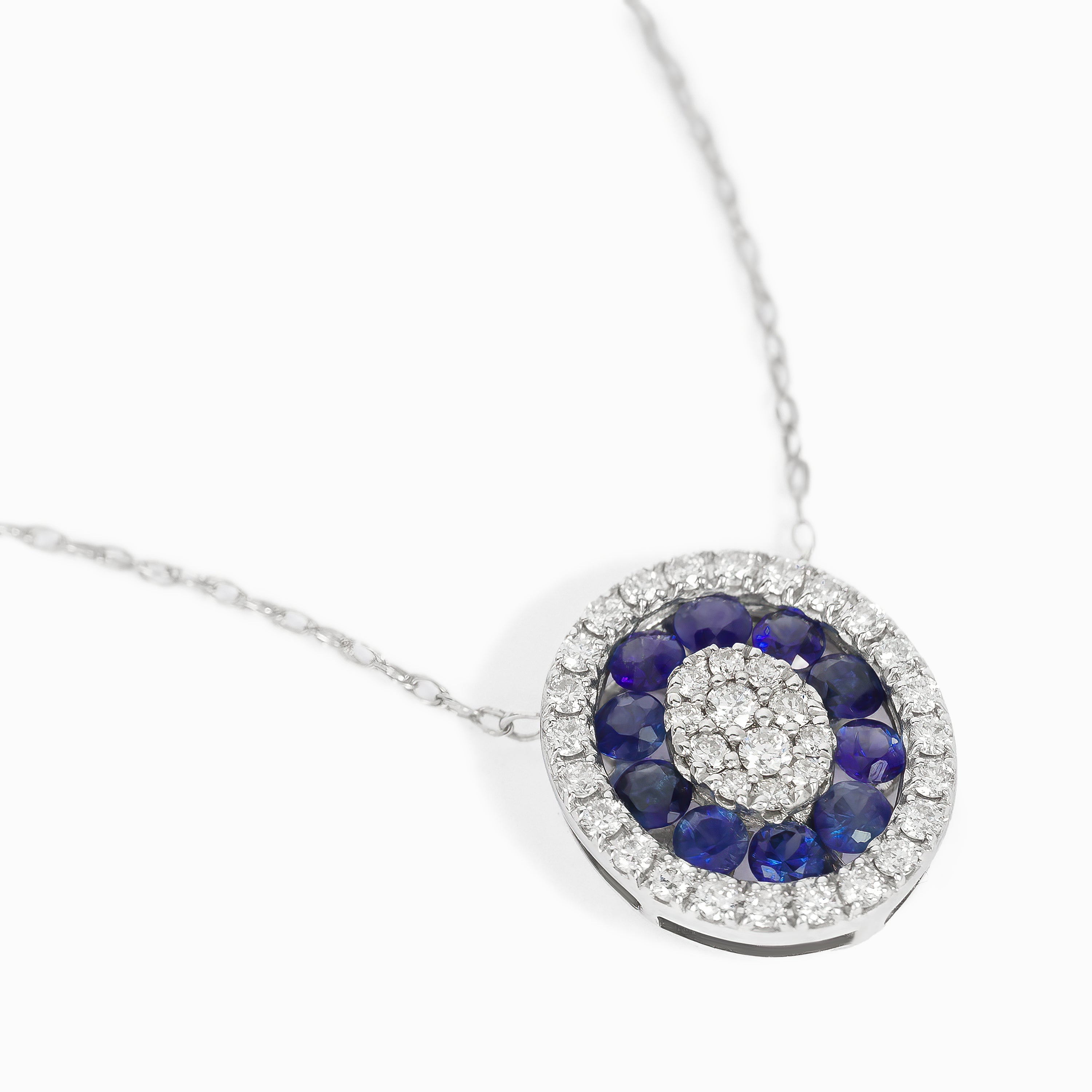 White Gold Pendant Necklace with Diamond, Sapphire Stones