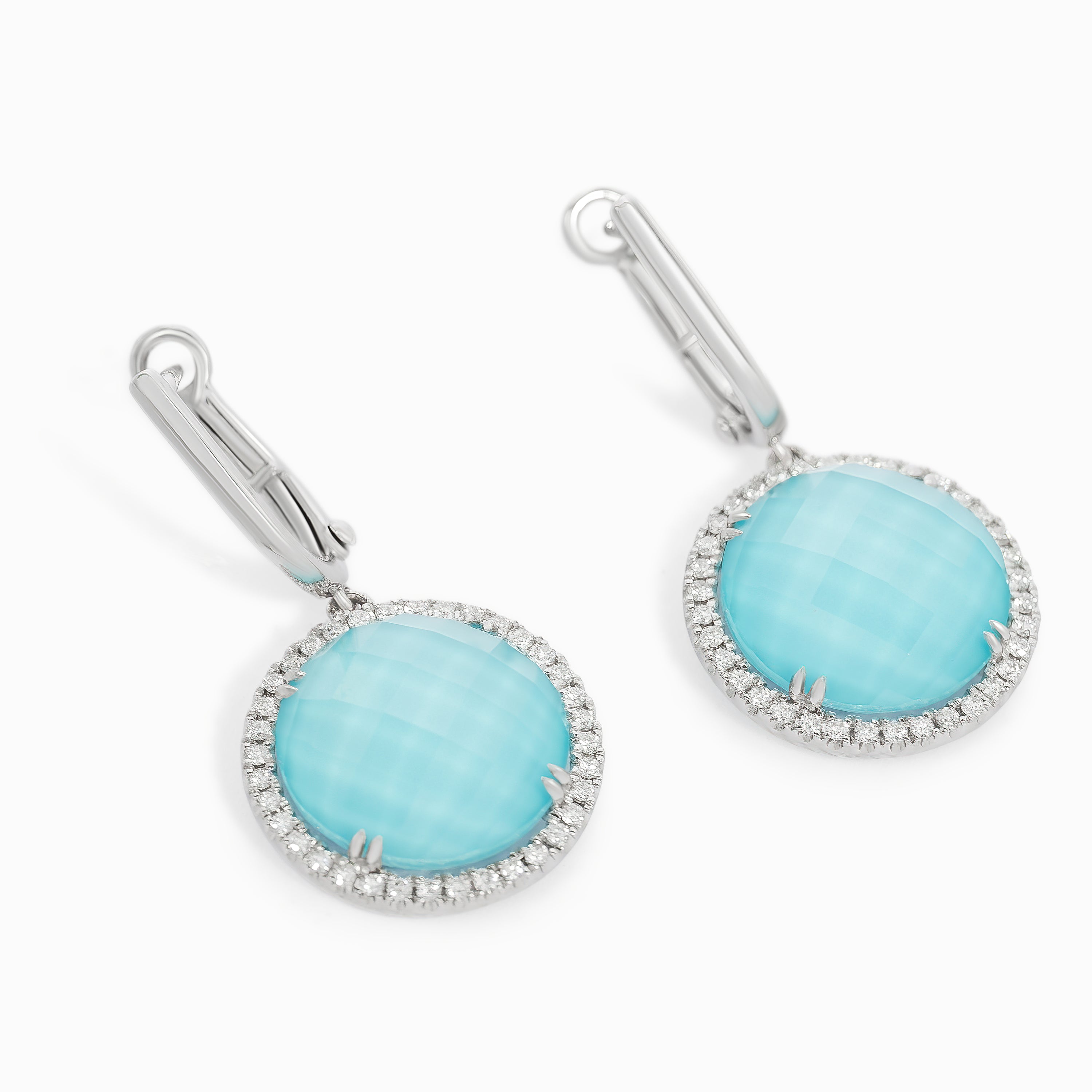 White Gold Drop Earrings with Aquamarine, Diamond Stones
