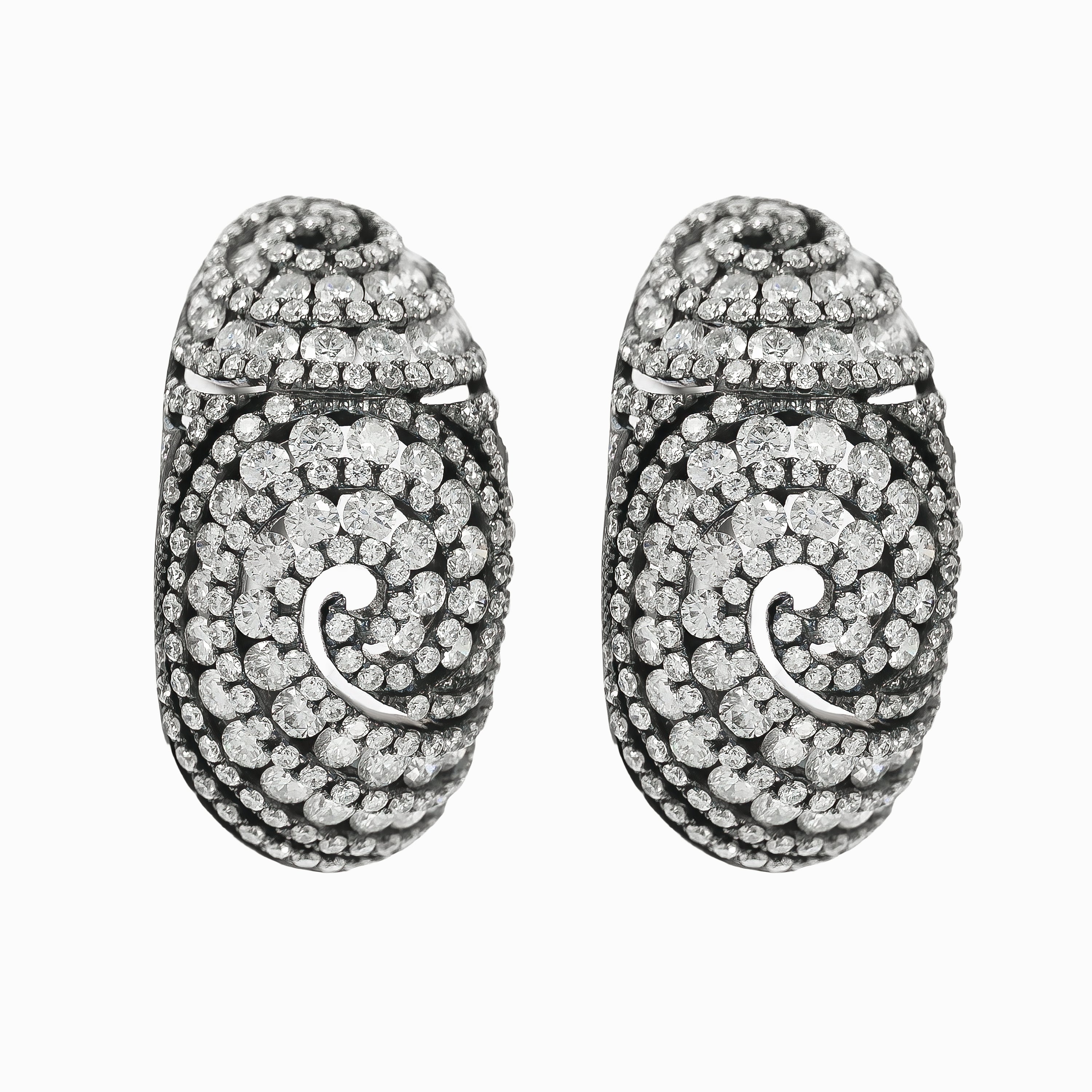 White Gold Hoop Earrings with Diamond Only Stones