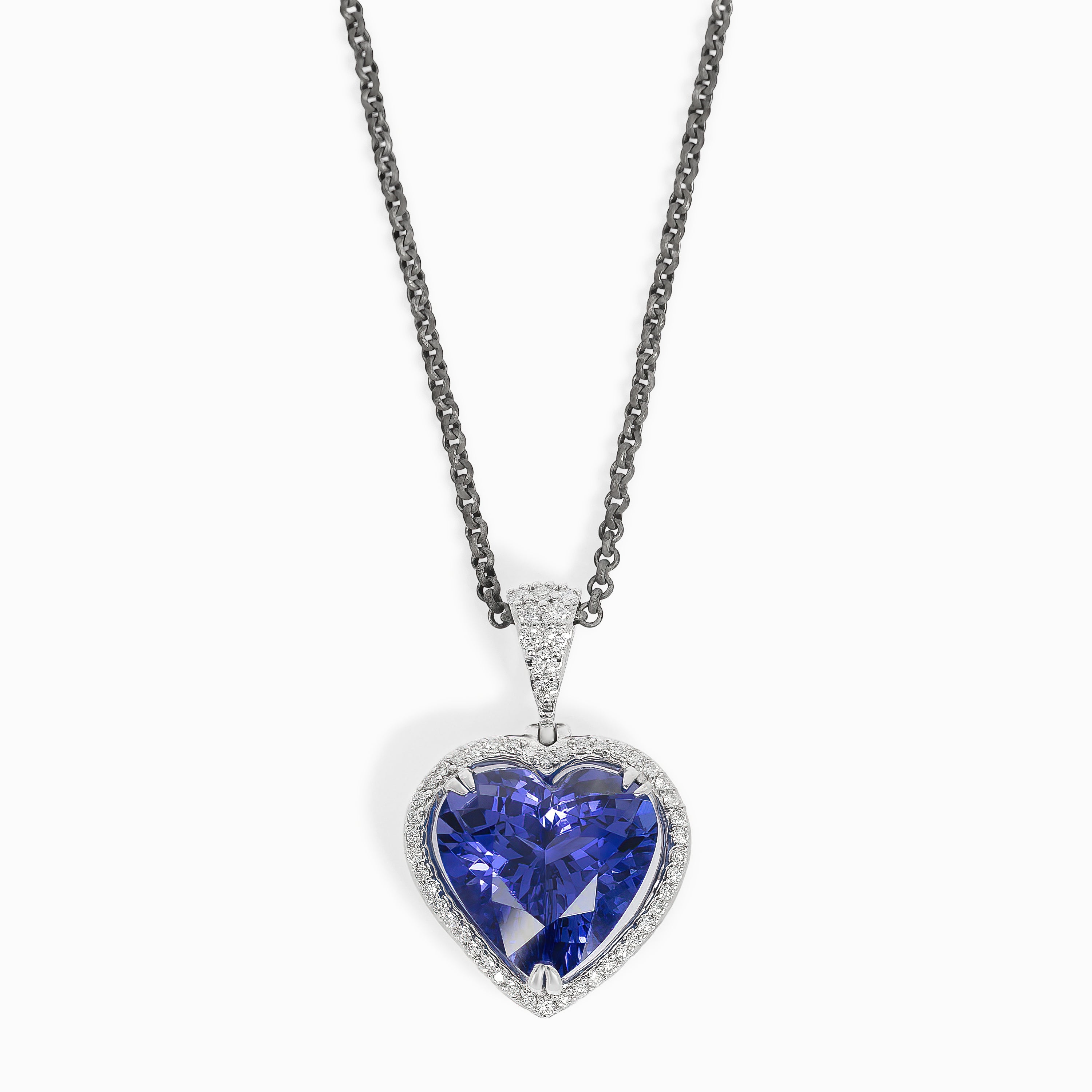 White Gold Pendant Necklace with Diamond, Tanzanite Stones