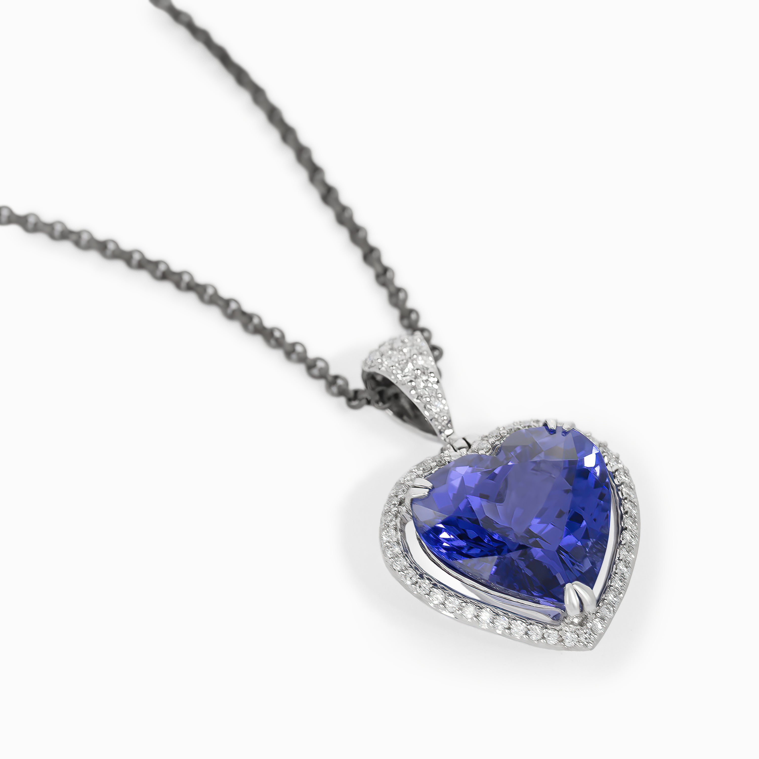 White Gold Pendant Necklace with Diamond, Tanzanite Stones