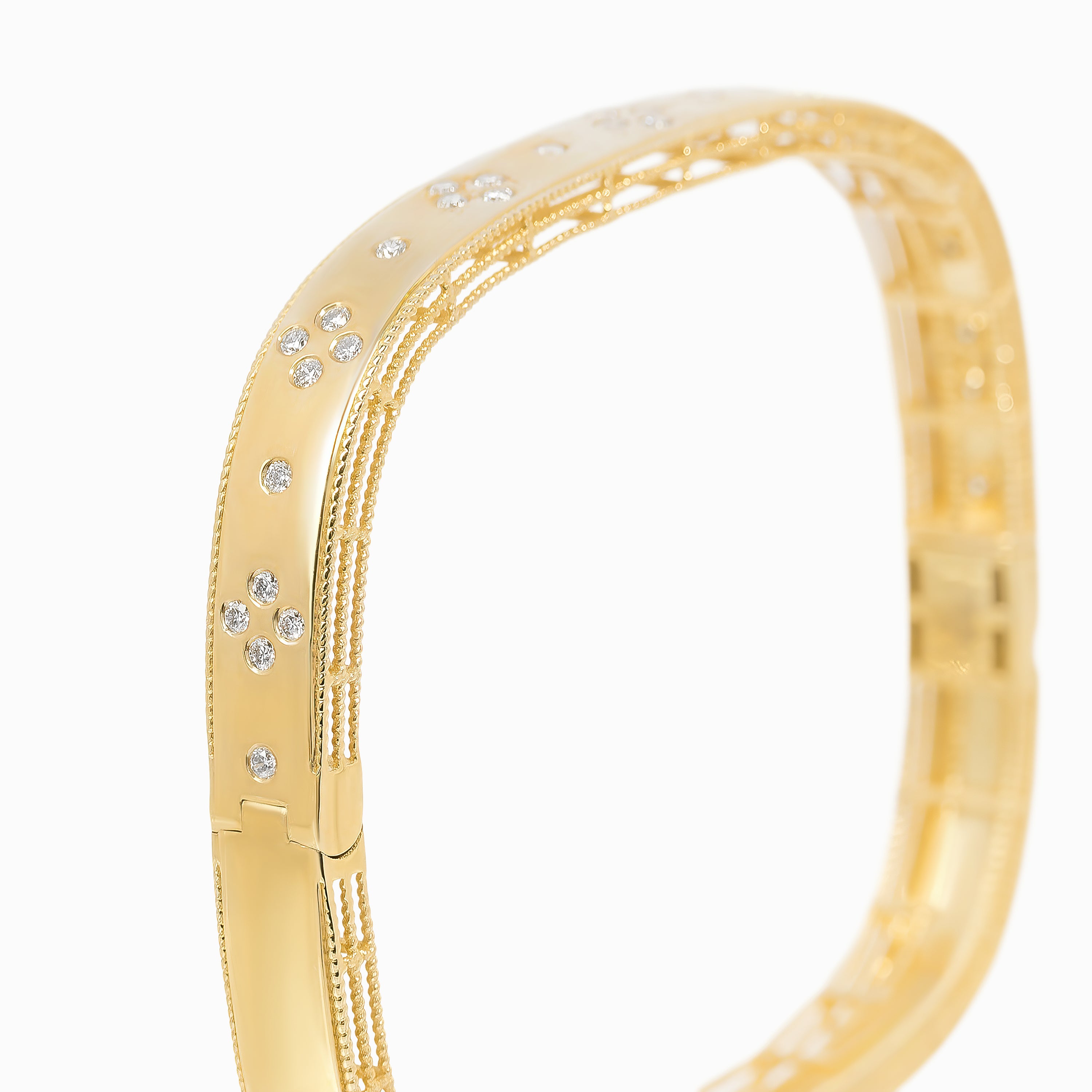 Yellow Gold Bangle Bracelet with Diamond Only Stones