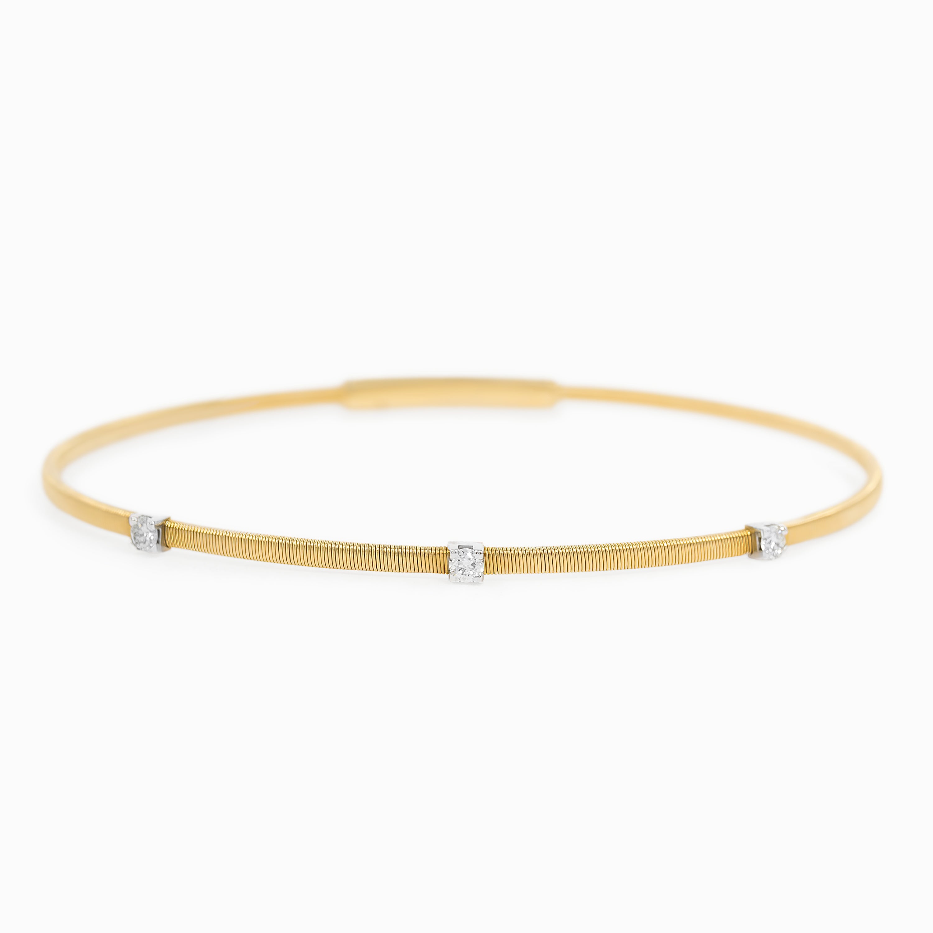 Yellow Gold Bangle Bracelet with Diamond Only Stones