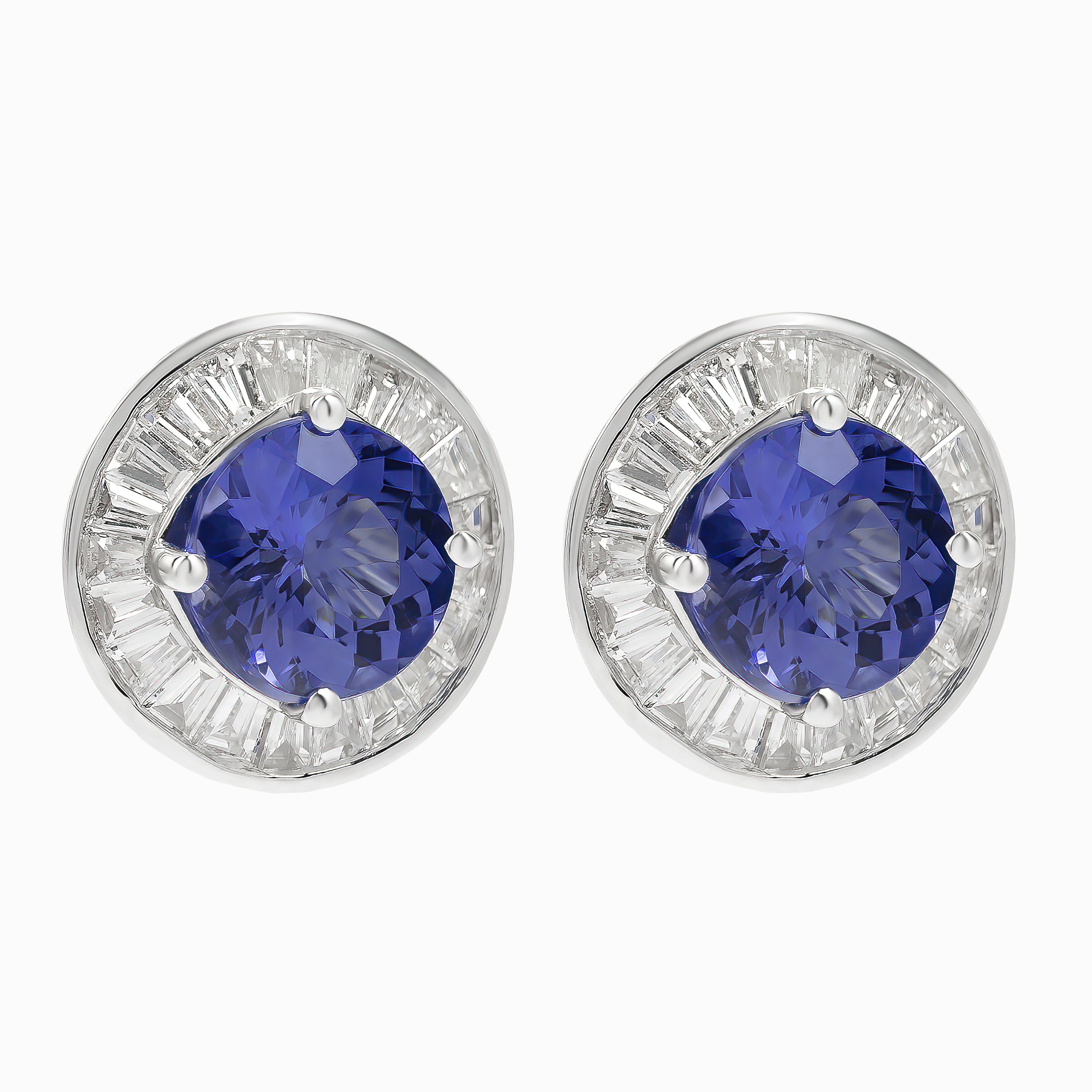 White Gold Stud Earrings with Diamond, Tanzanite Stones
