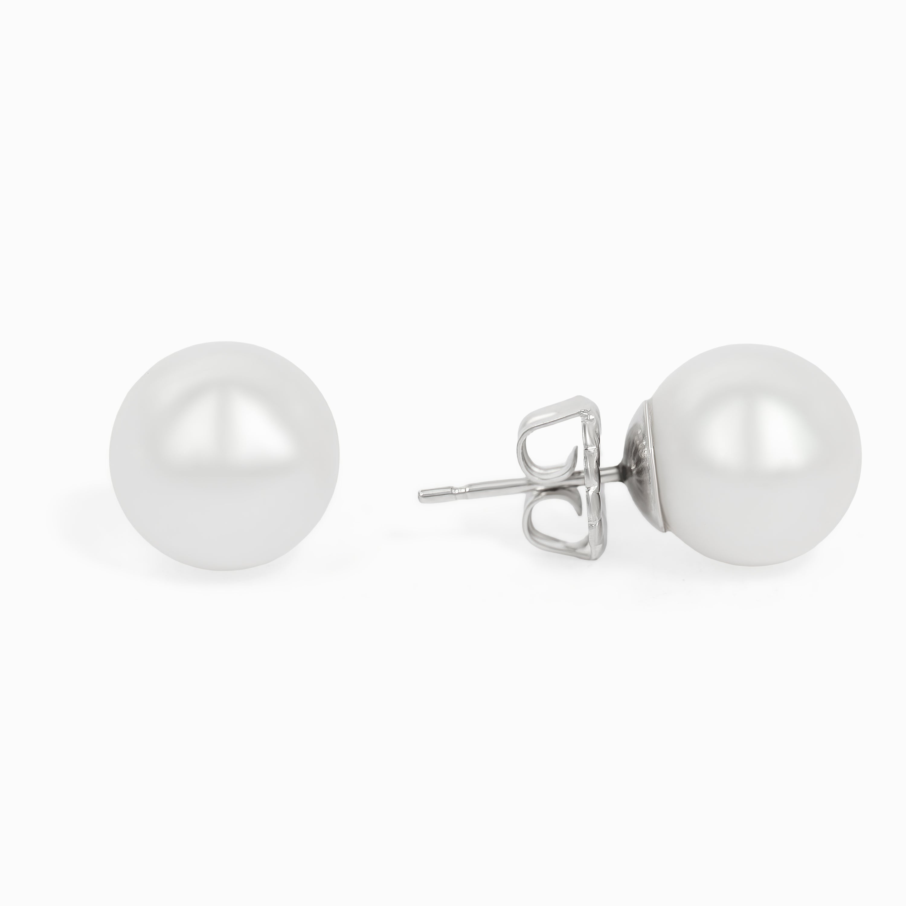 White Gold Stud Earrings With Pearl Stones