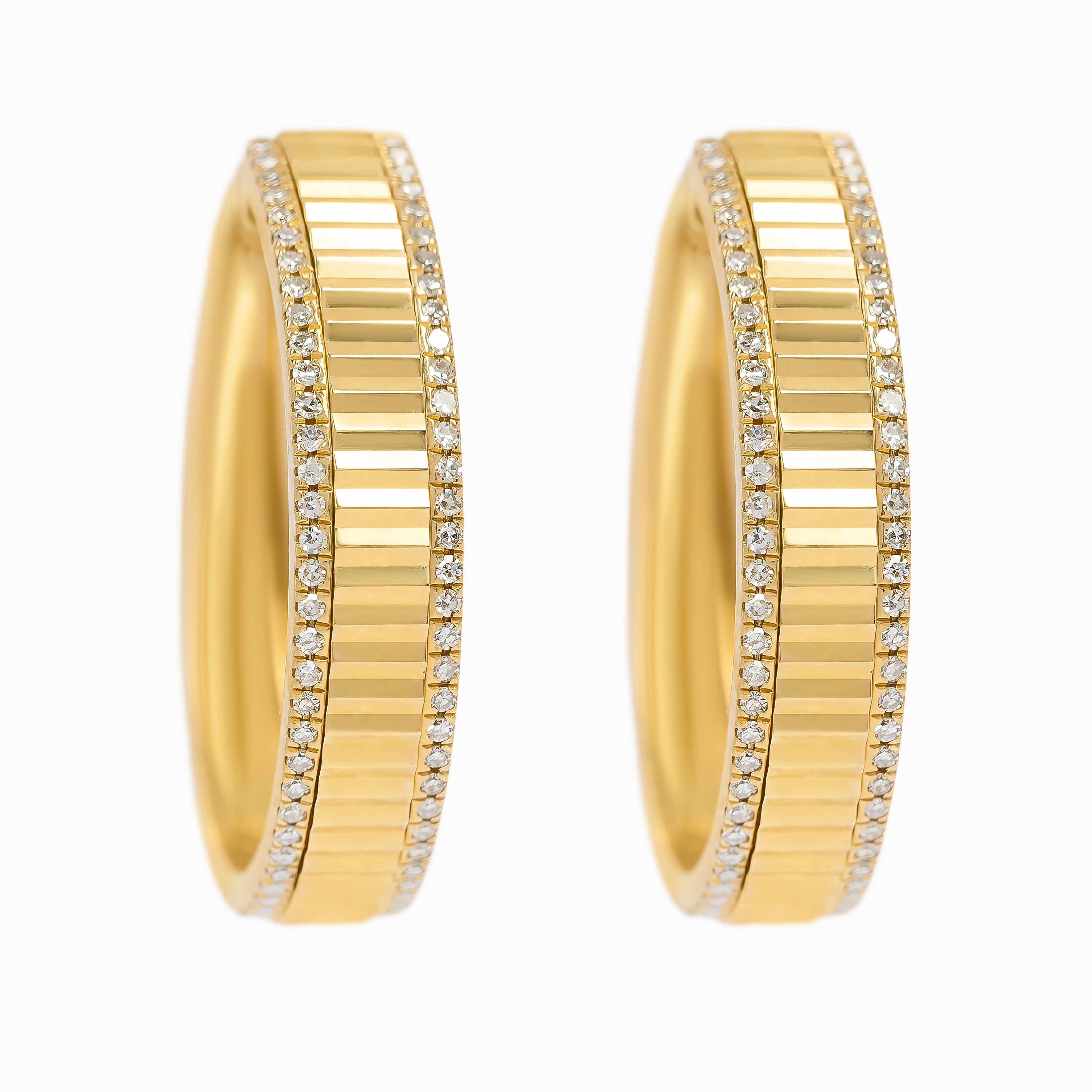 Yellow Gold Hoop Earrings with Diamond Only Stones