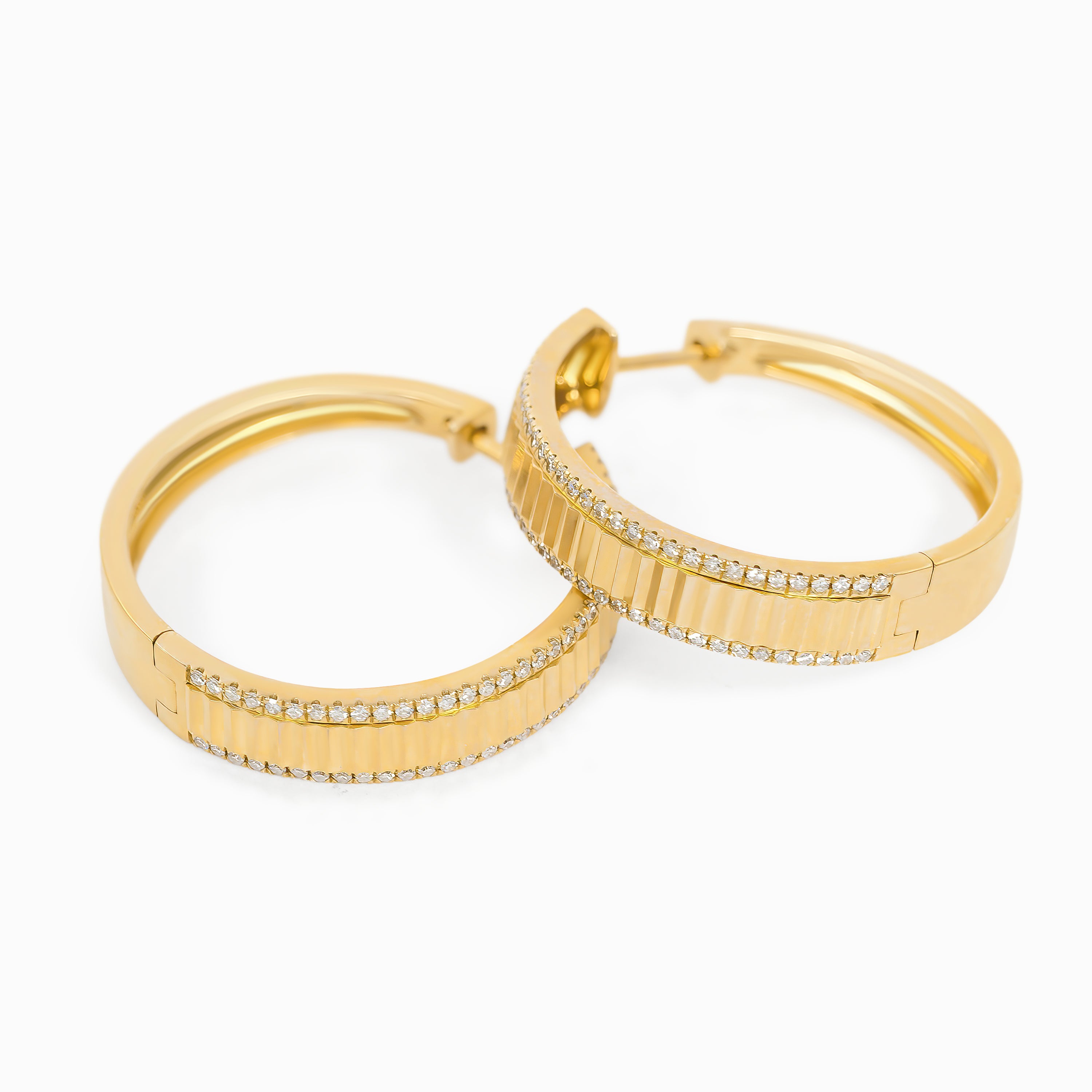 Yellow Gold Hoop Earrings with Diamond Only Stones