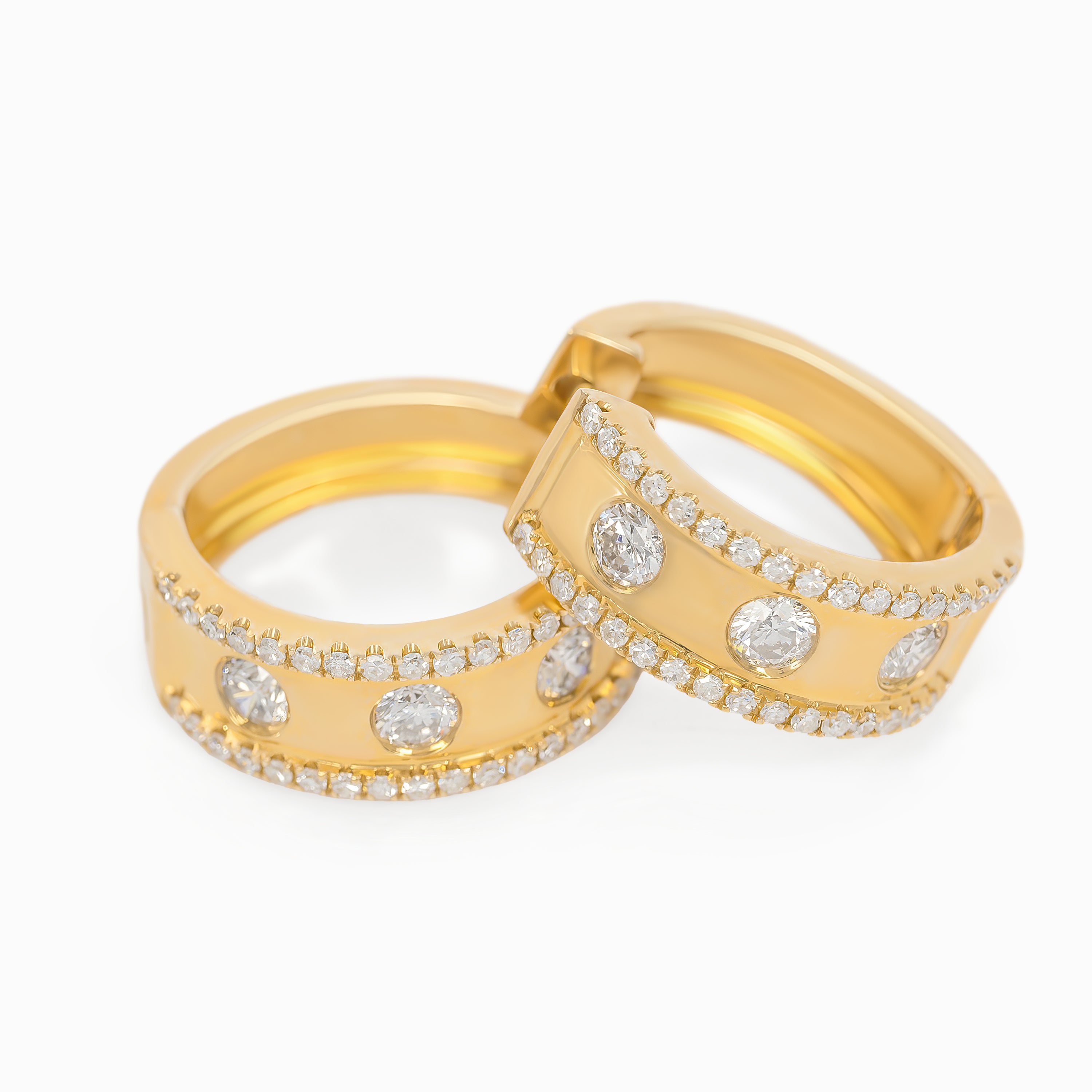 Yellow Gold Hoop Earrings with Diamond Only Stones