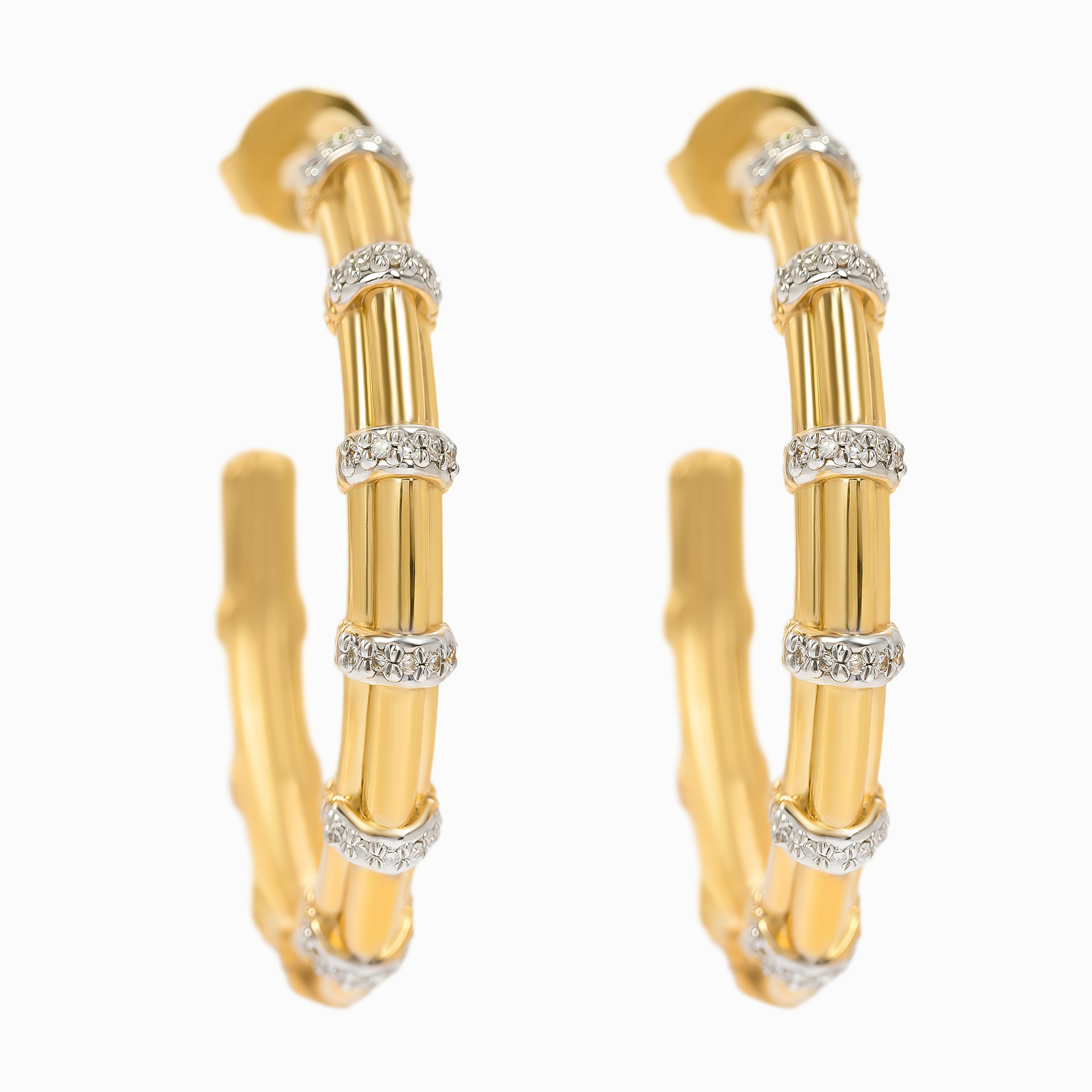 Yellow Gold Hoop Earrings with Diamond Only Stones