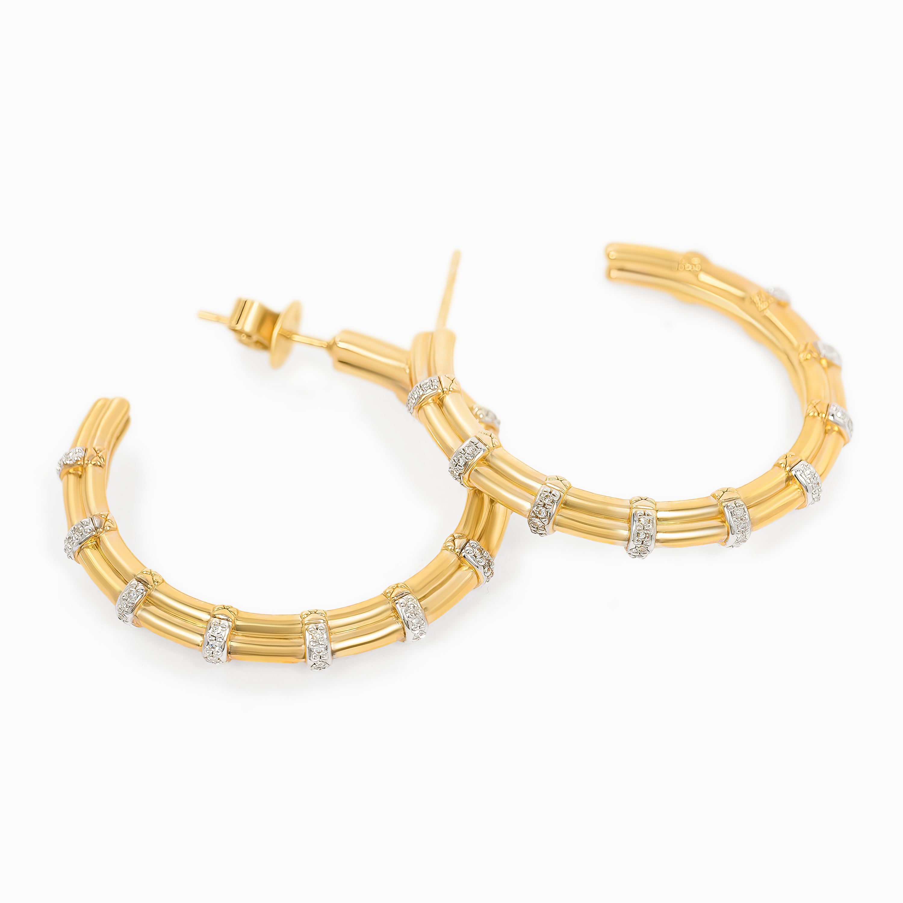 Yellow Gold Hoop Earrings with Diamond Only Stones