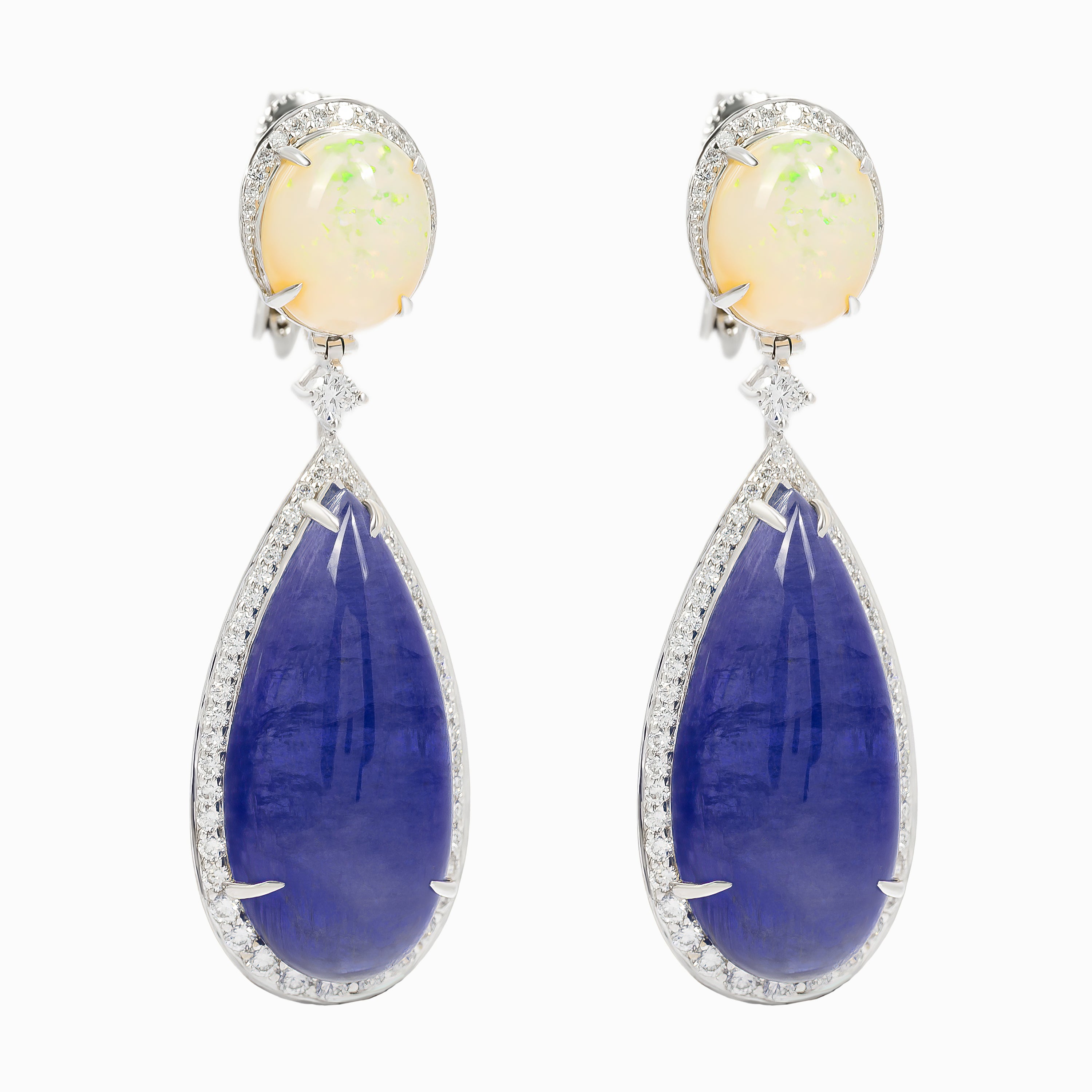 White Gold Drop Earrings with Diamond, Opal, Tanzanite Stones