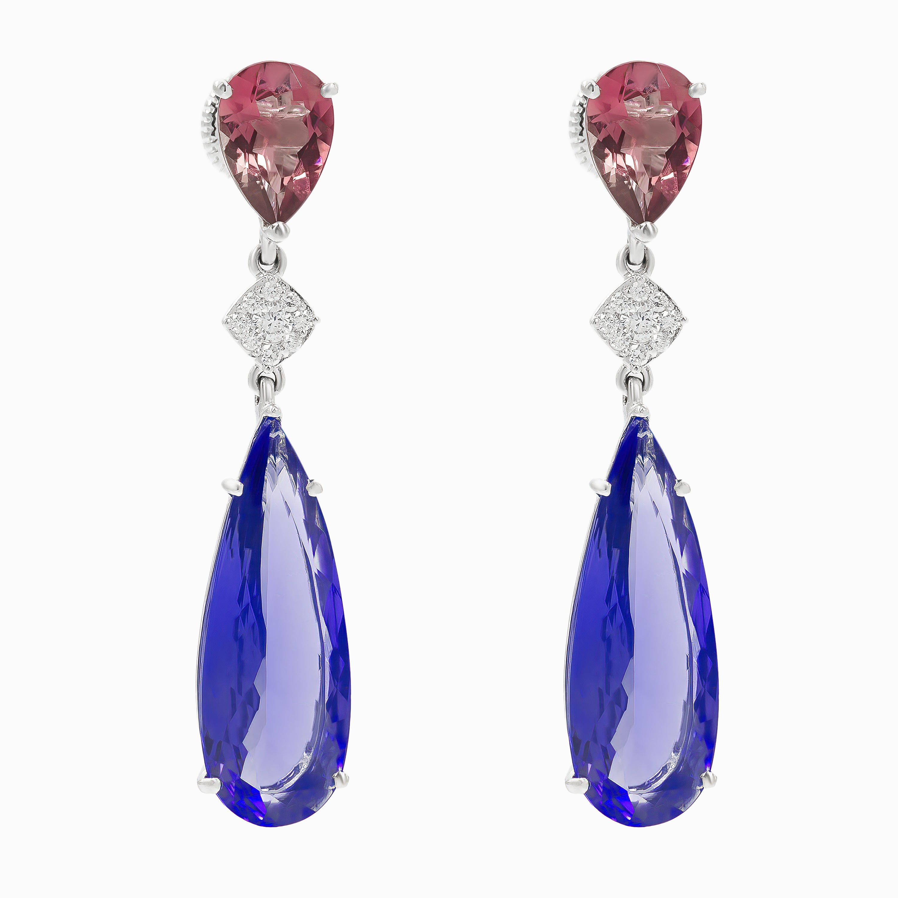 White Gold Drop Earrings with Diamond, Tanzanite Stones