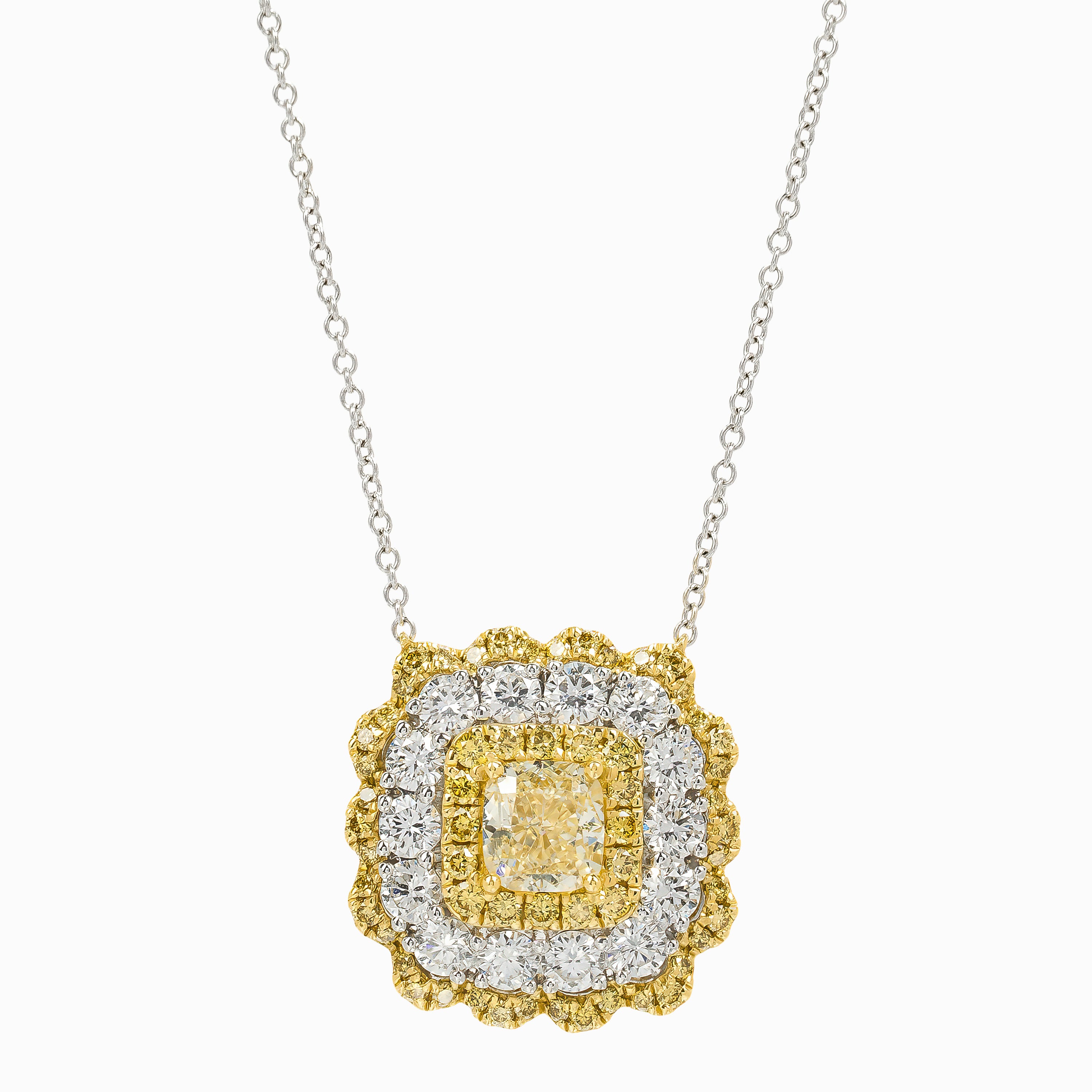 Yellow Gold White Gold Pendant Necklace with Diamond Only Stones