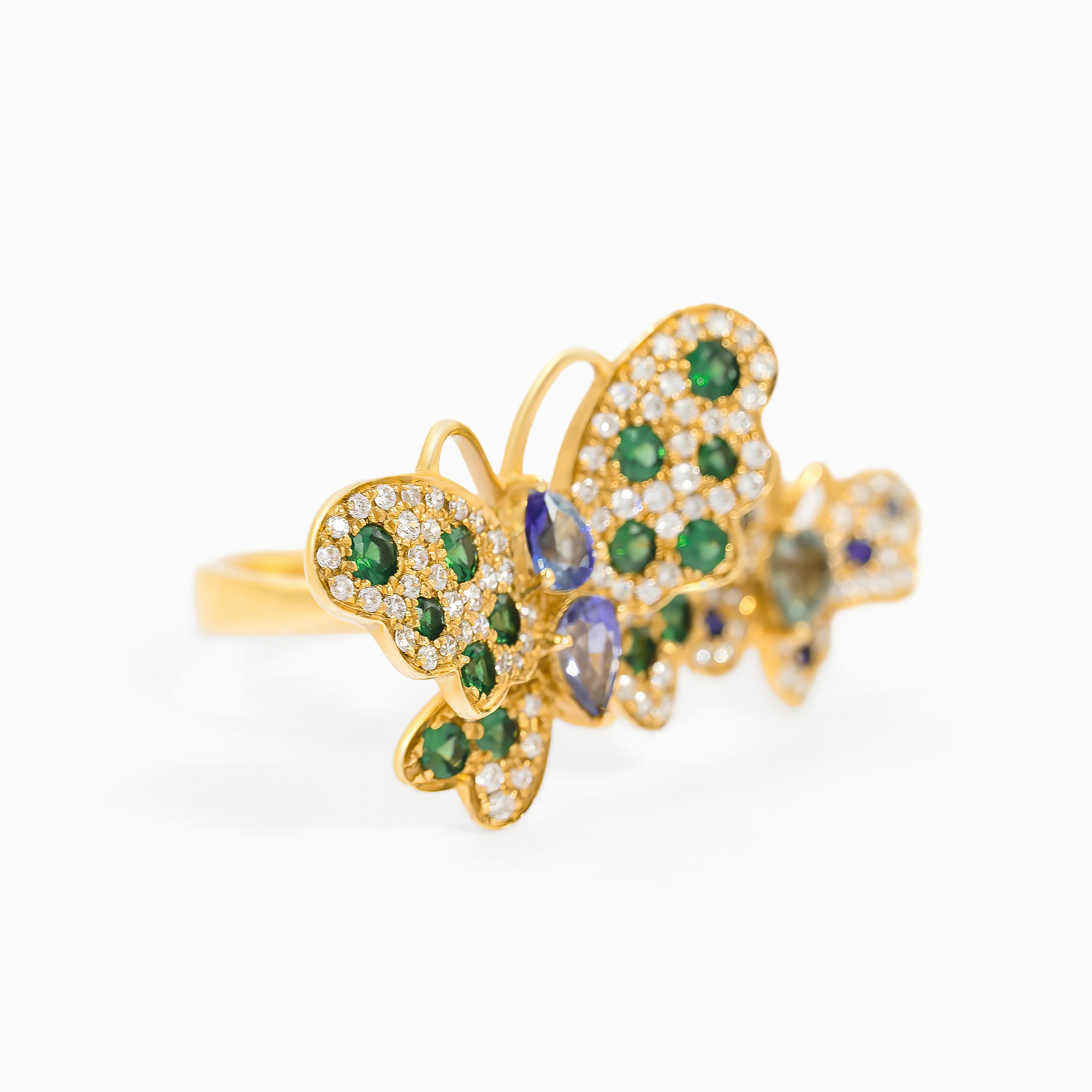 Yellow Gold Ring with Diamond, Sapphire Stones