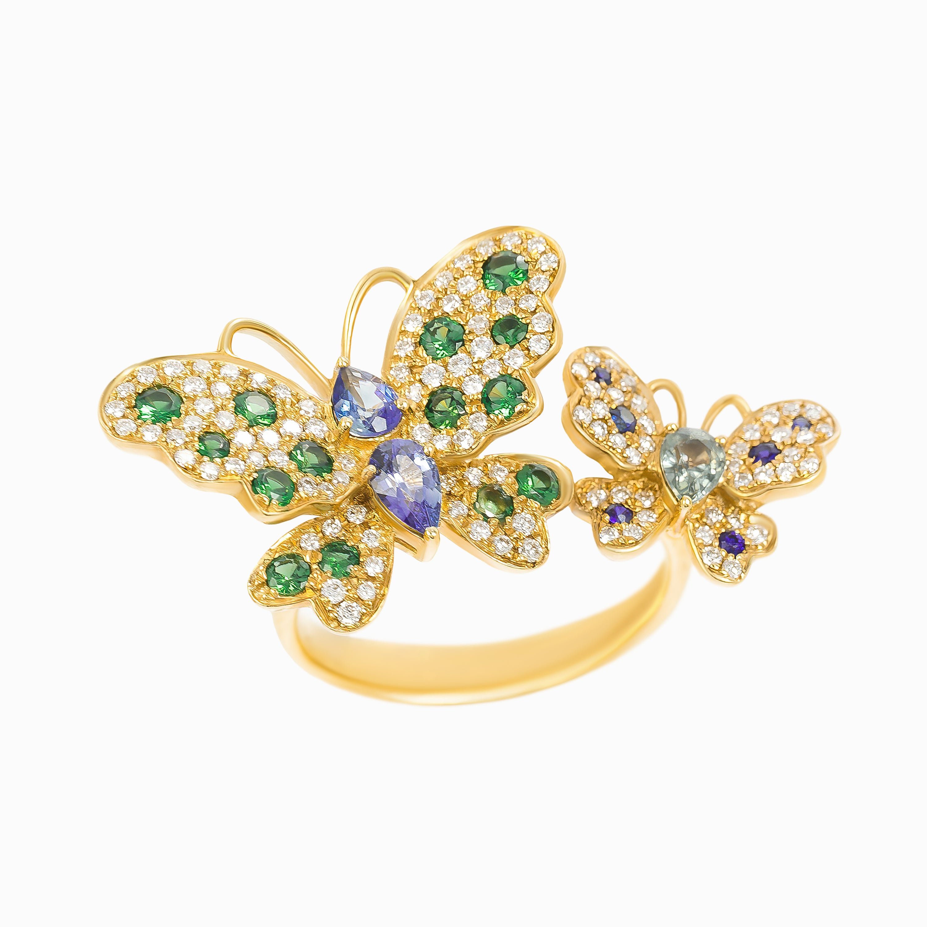 Yellow Gold Ring with Diamond, Sapphire Stones