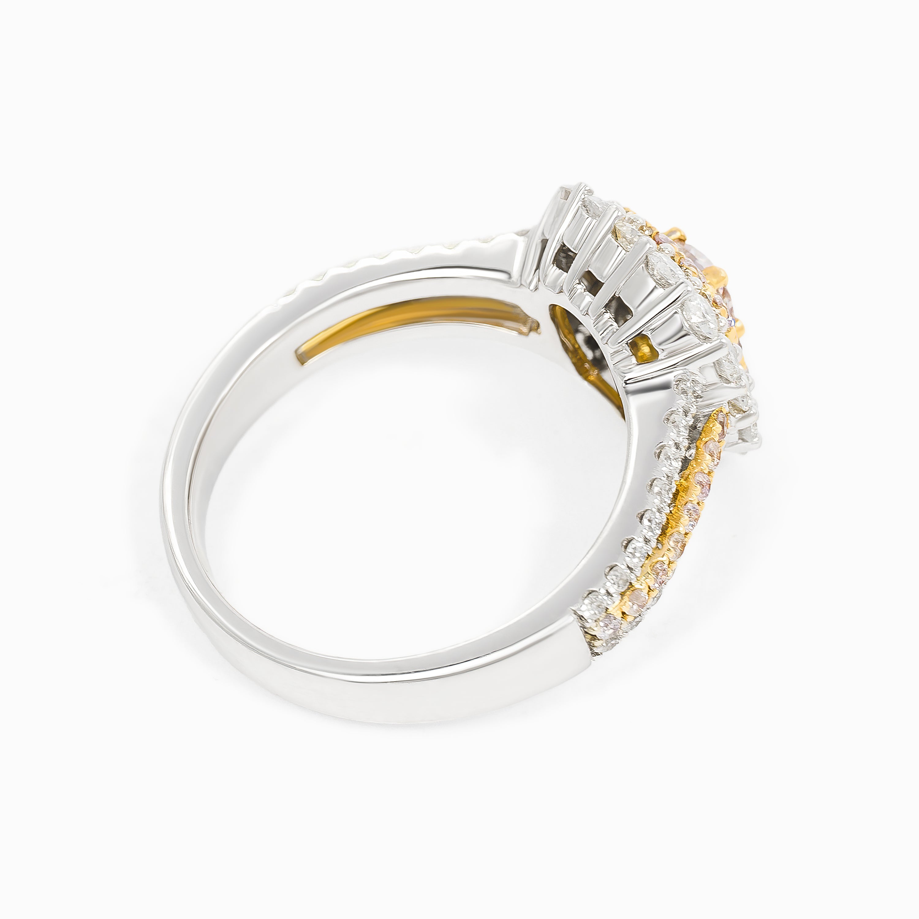 White Gold Yellow, Pink & White Diamond Ring