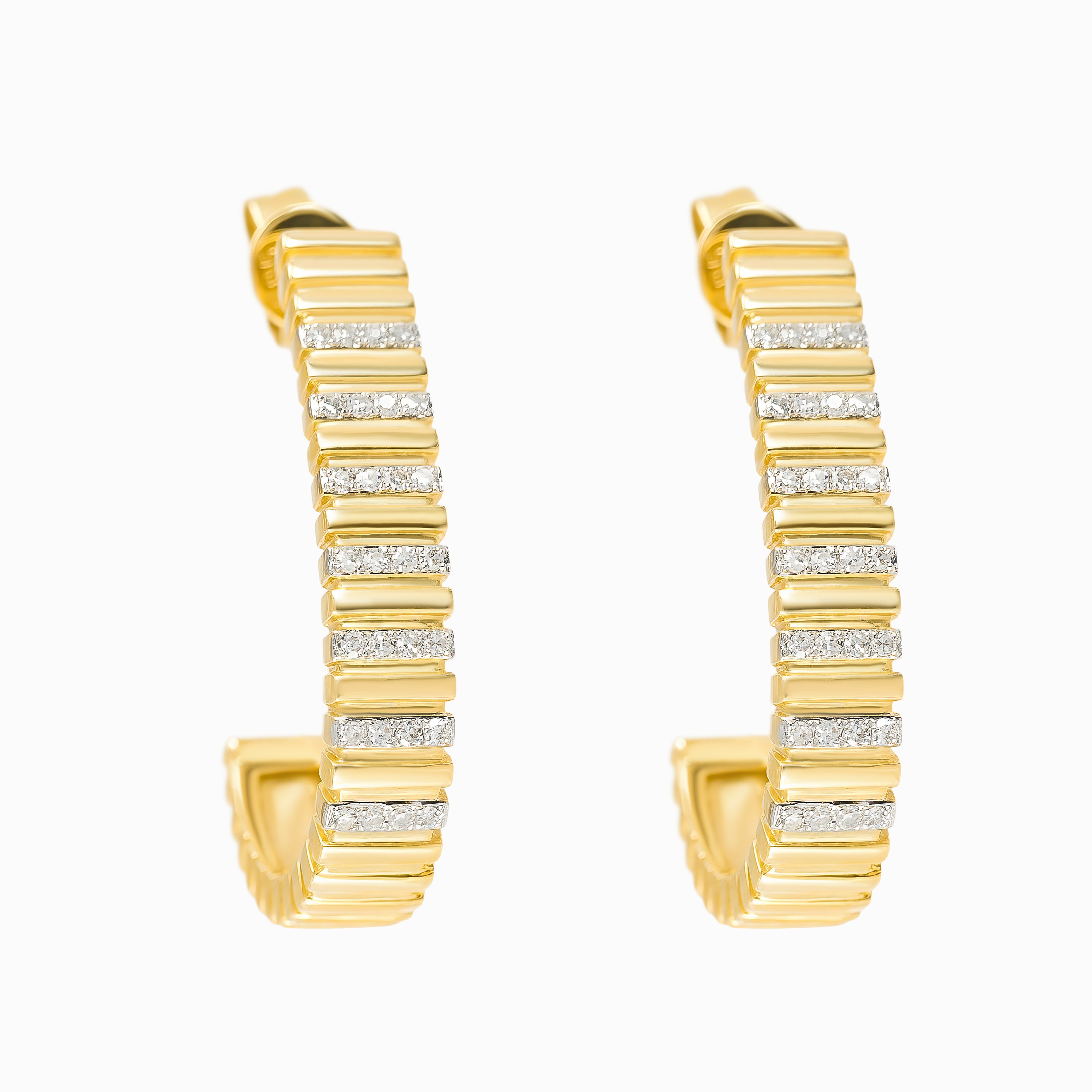 Yellow Gold Hoop Earrings with Diamond Only Stones