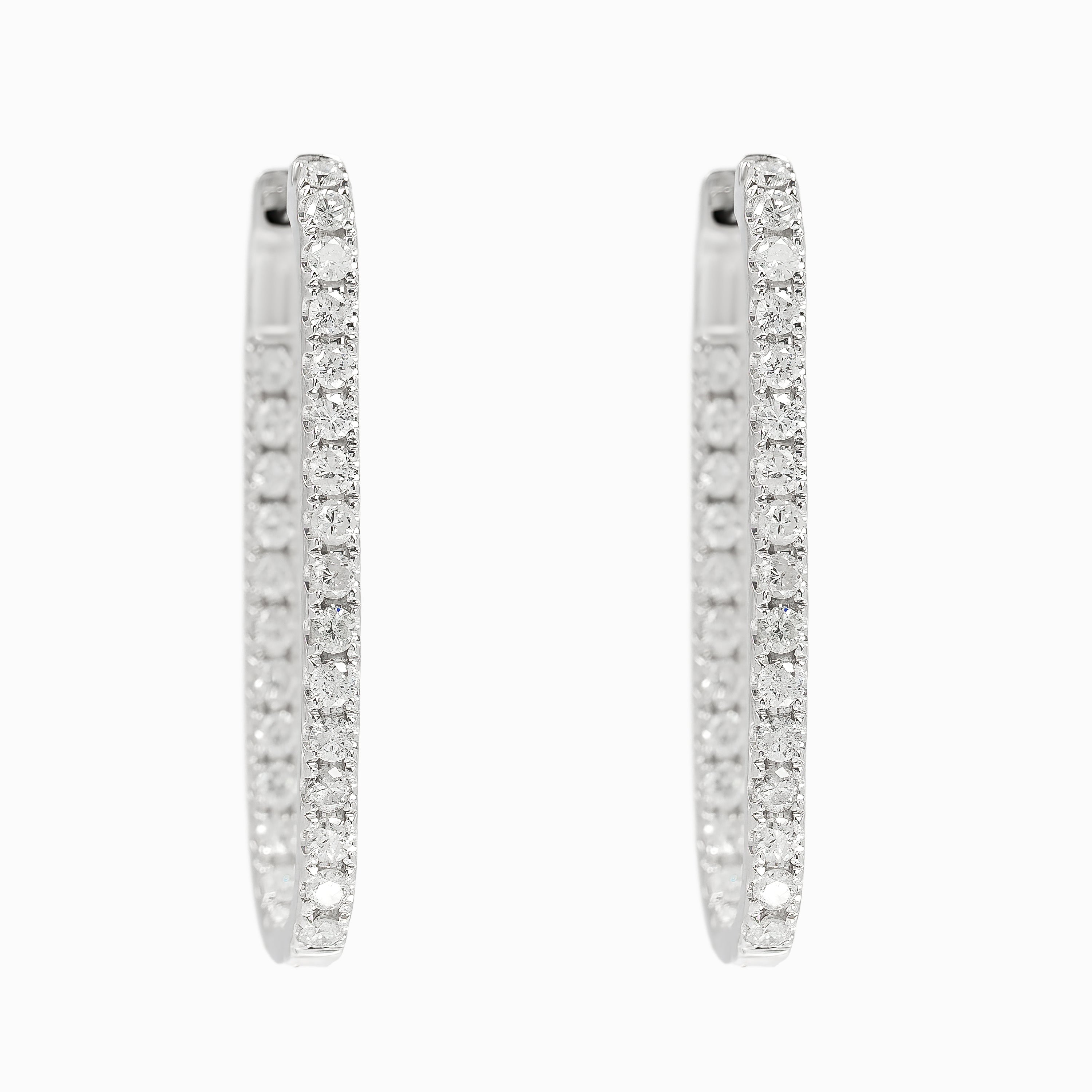 White Gold Hoop Earrings with Diamond Only Stones