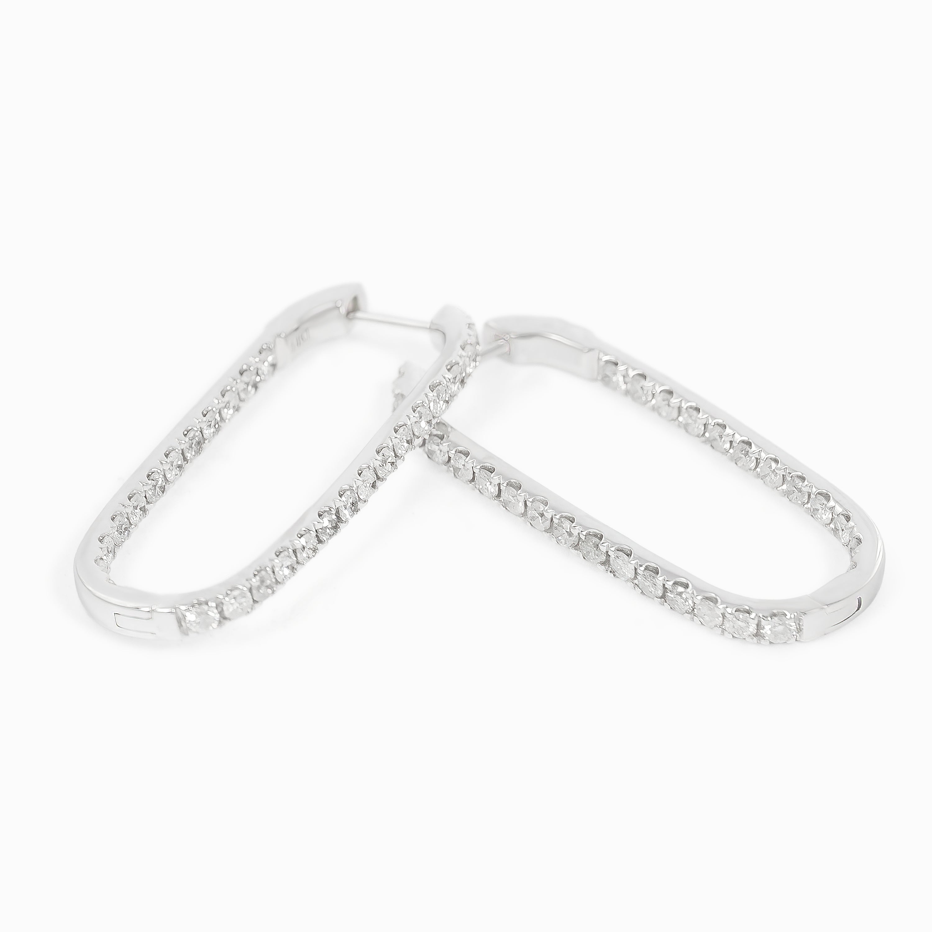White Gold Hoop Earrings with Diamond Only Stones