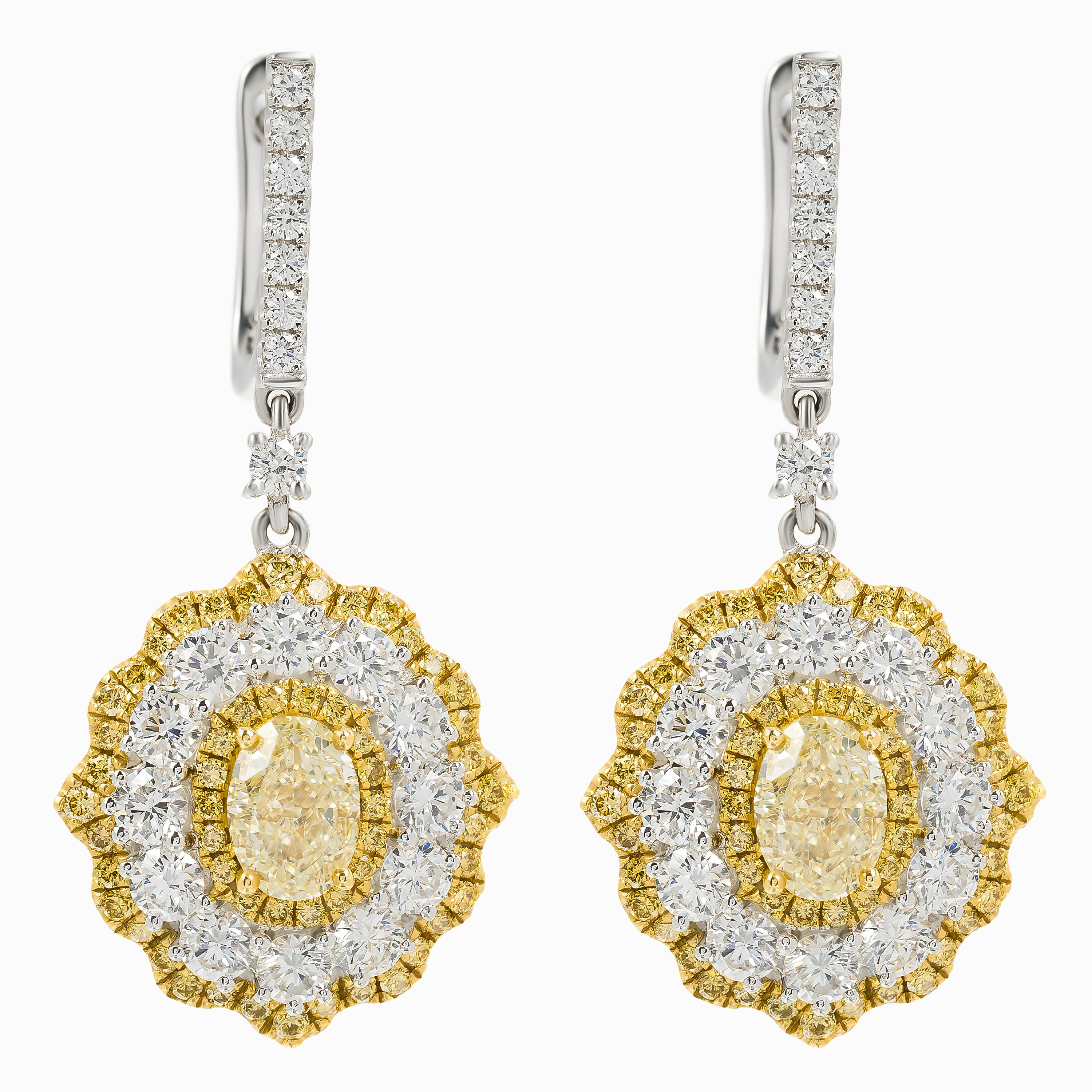 Yellow Gold White Gold Drop Earrings with Diamond Only Stones