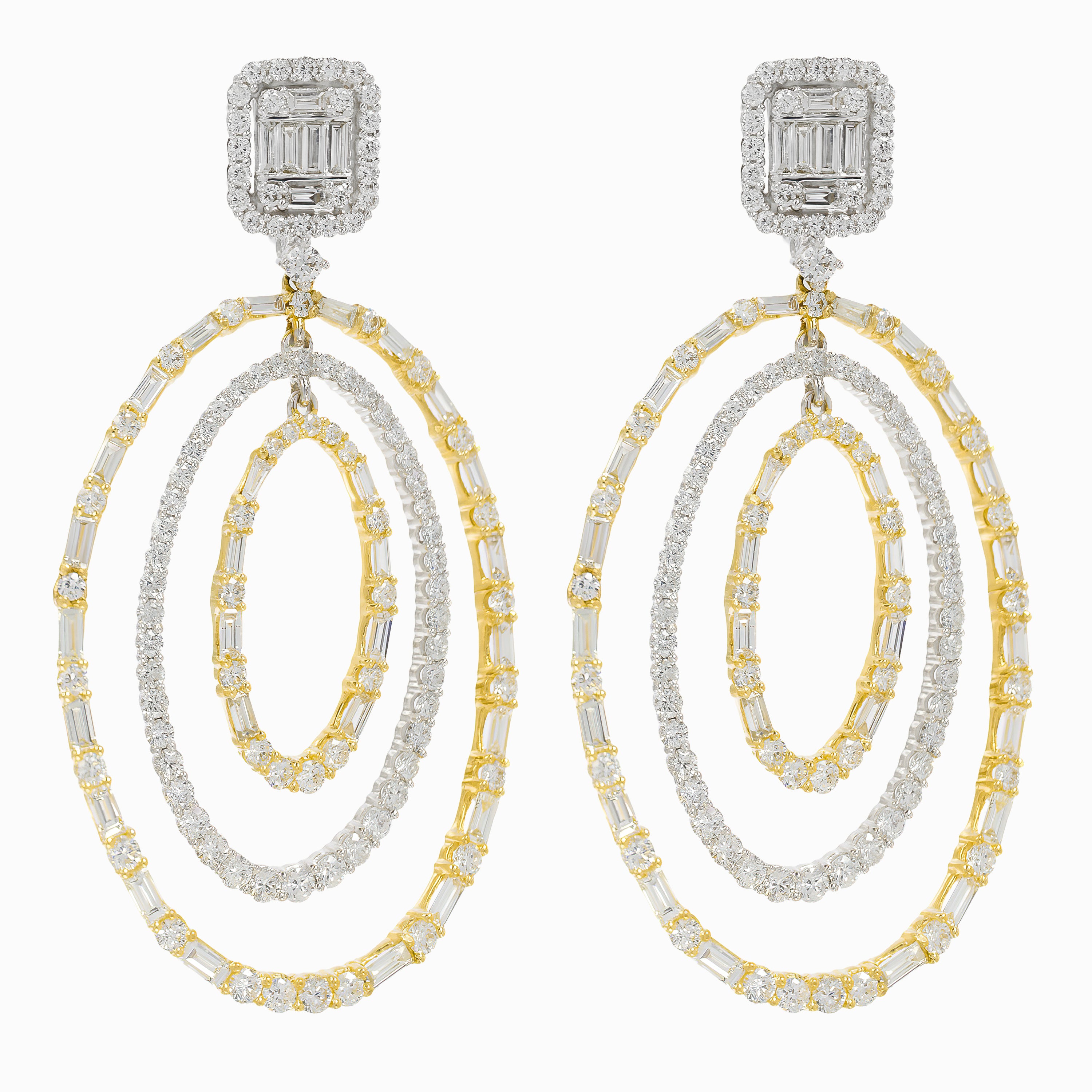 Yellow Gold White Gold Drop Earrings with Diamond Only Stones