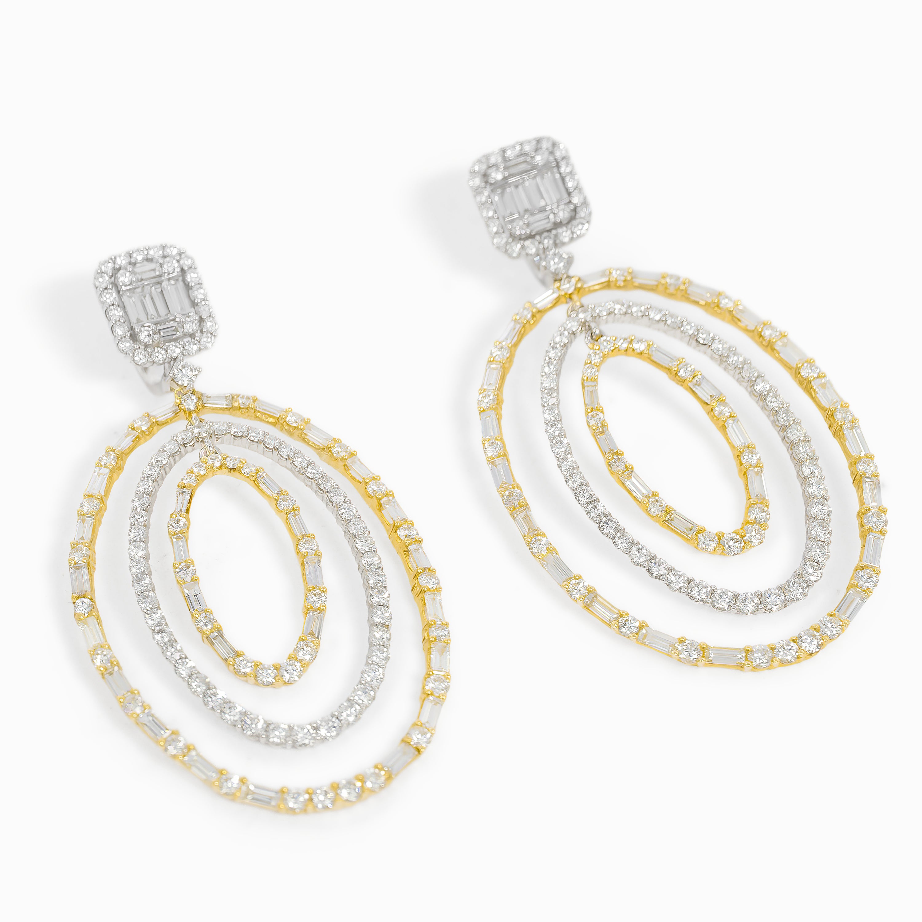 Yellow Gold White Gold Drop Earrings with Diamond Only Stones