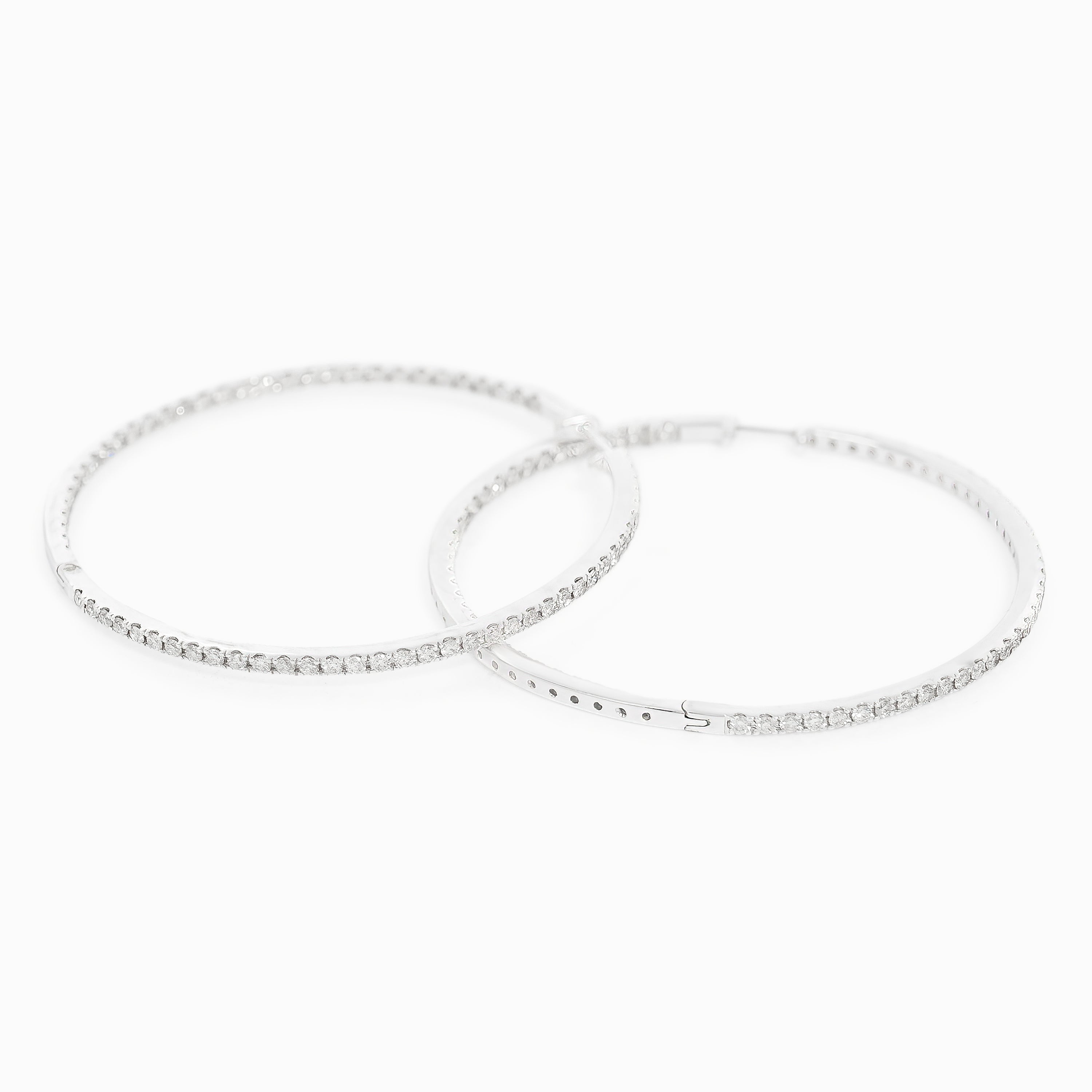 White Gold Hoop Earrings with Diamond Only Stones