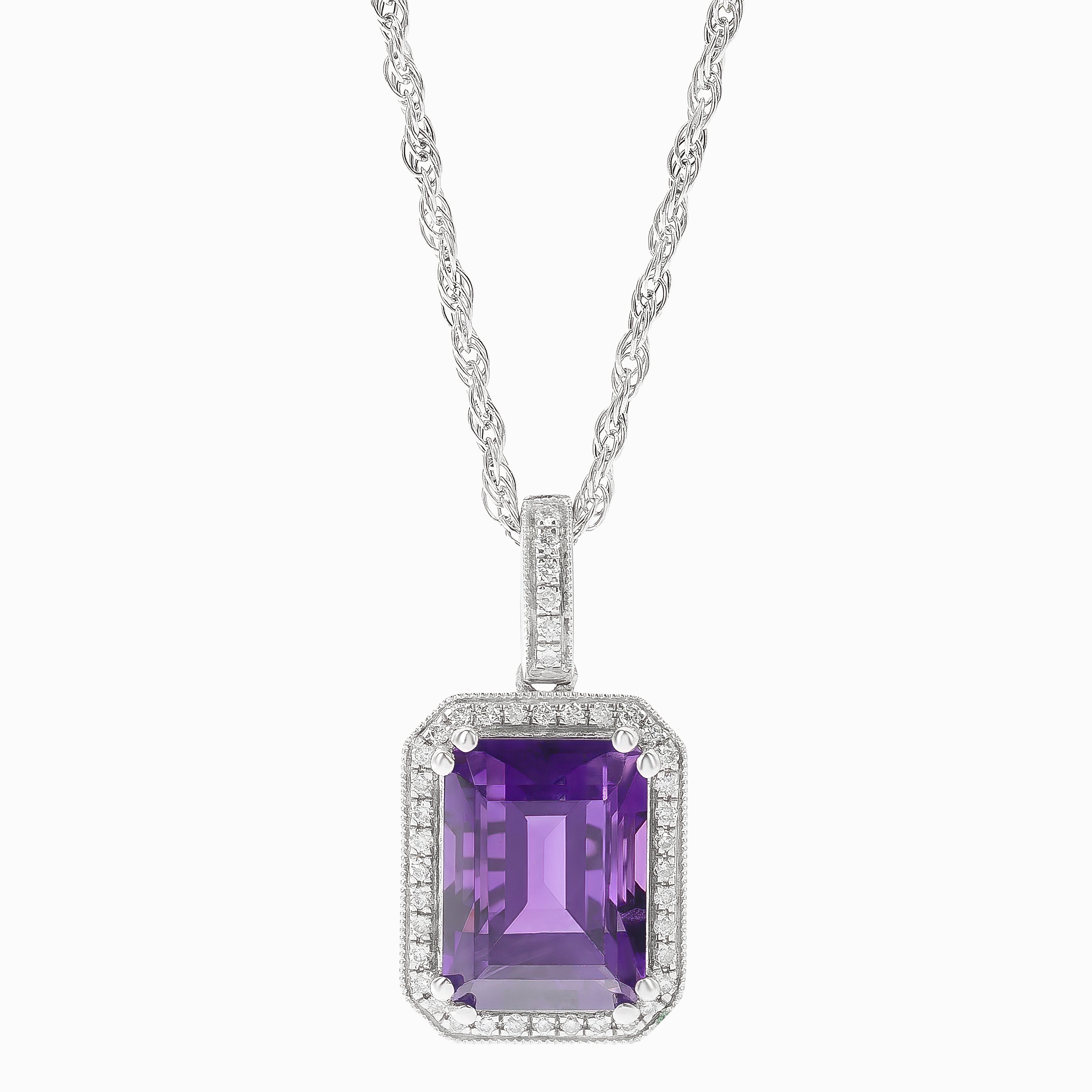 White Gold Pendant Necklace with Amethyst Stones