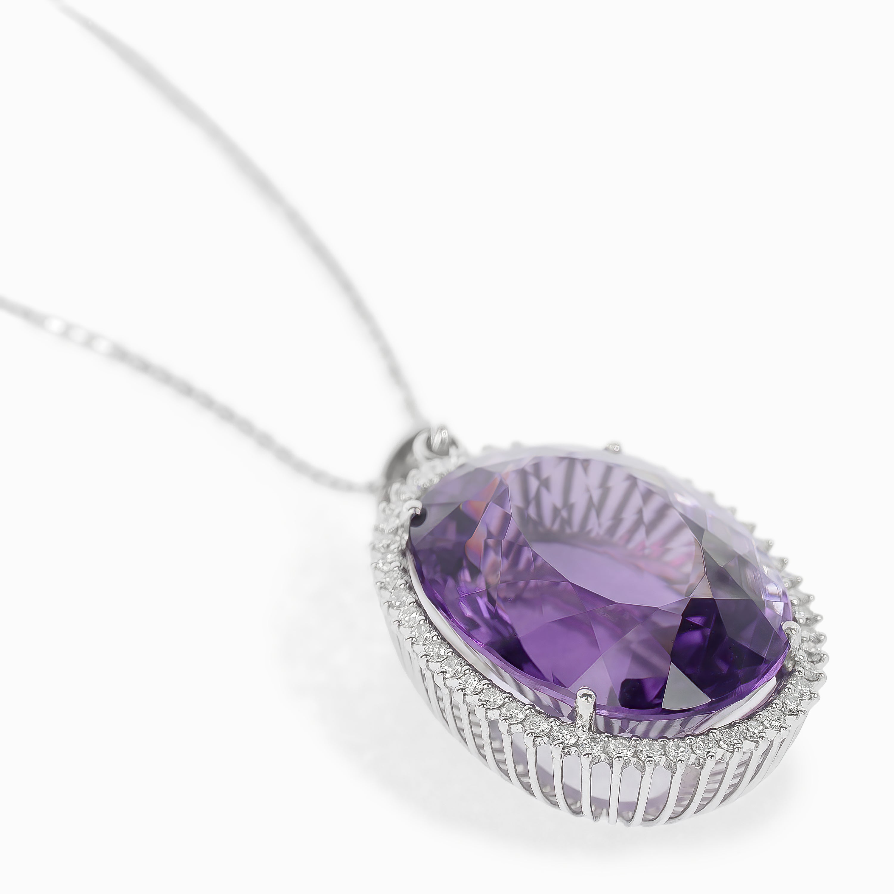 White Gold Pendant Necklace with Amethyst Stones
