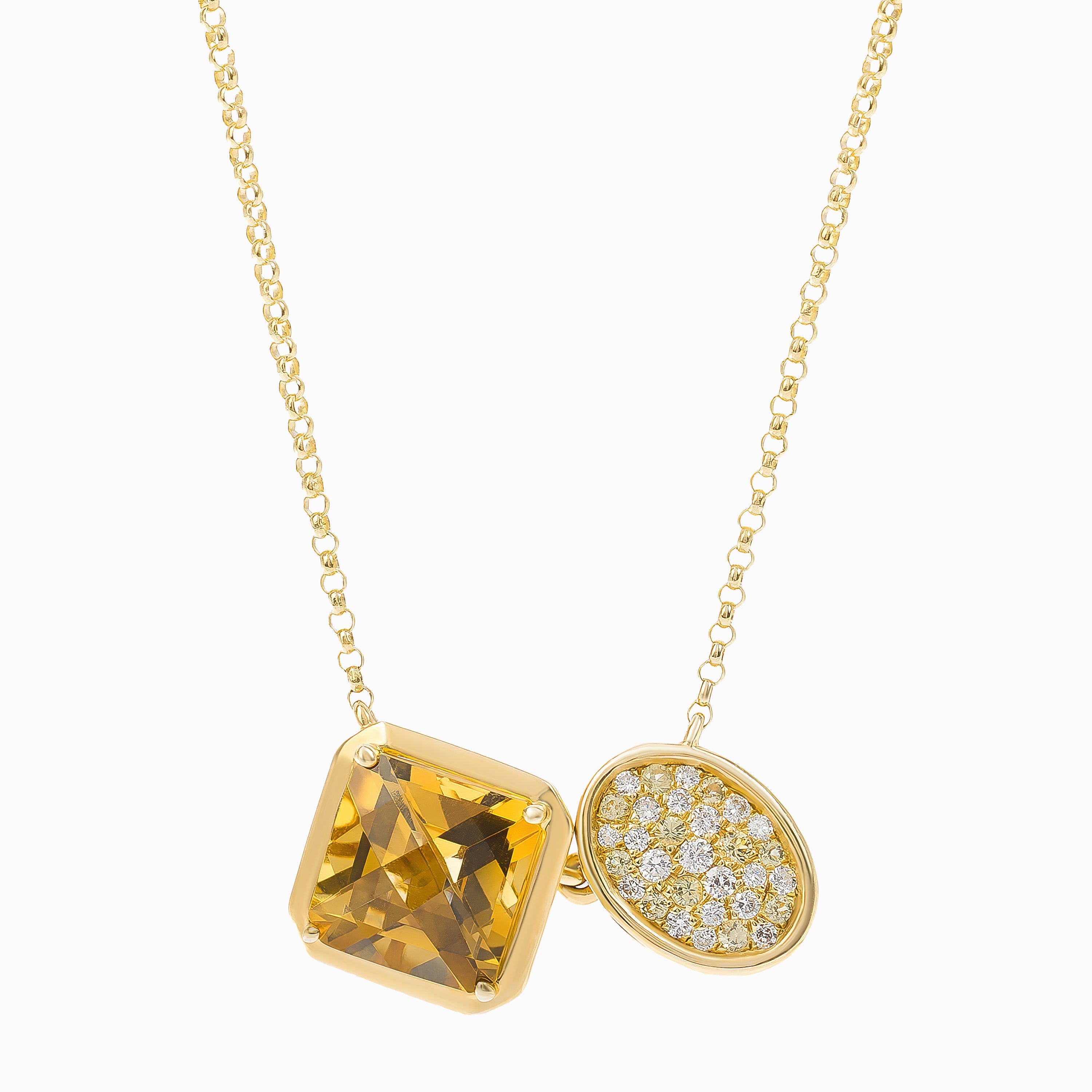 Yellow Gold Pendant Necklace with Citrine, Diamond Stones