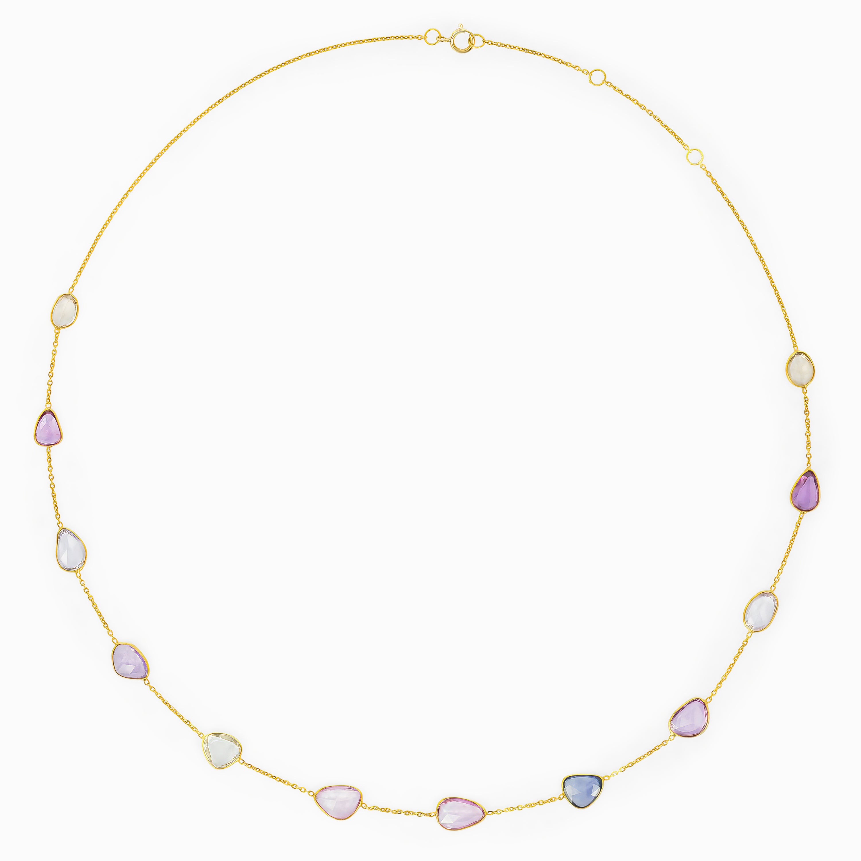 Yellow Gold Chain Necklace with Sapphire Stones