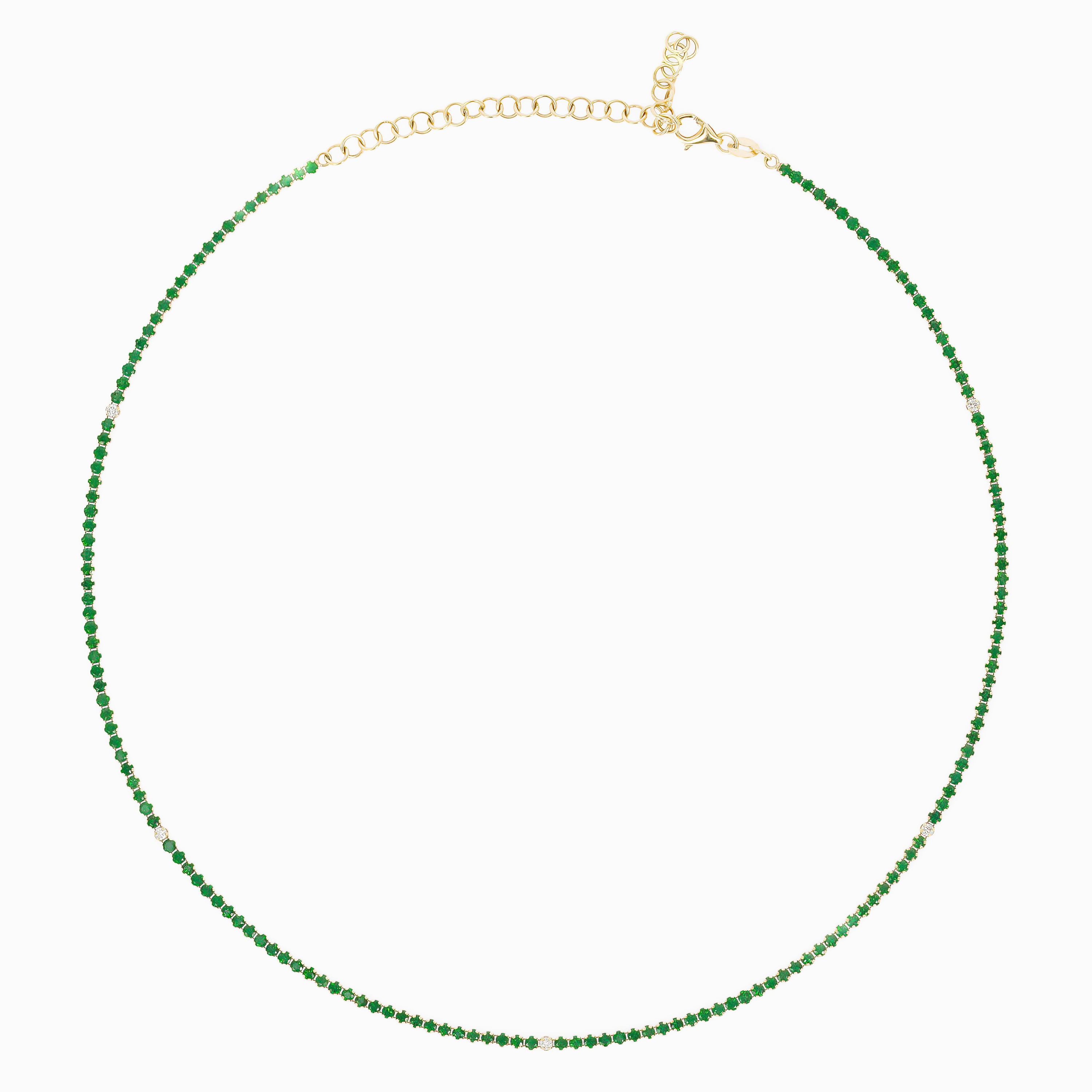 Yellow Gold Tennis Necklace with Diamond, Emerald Stones