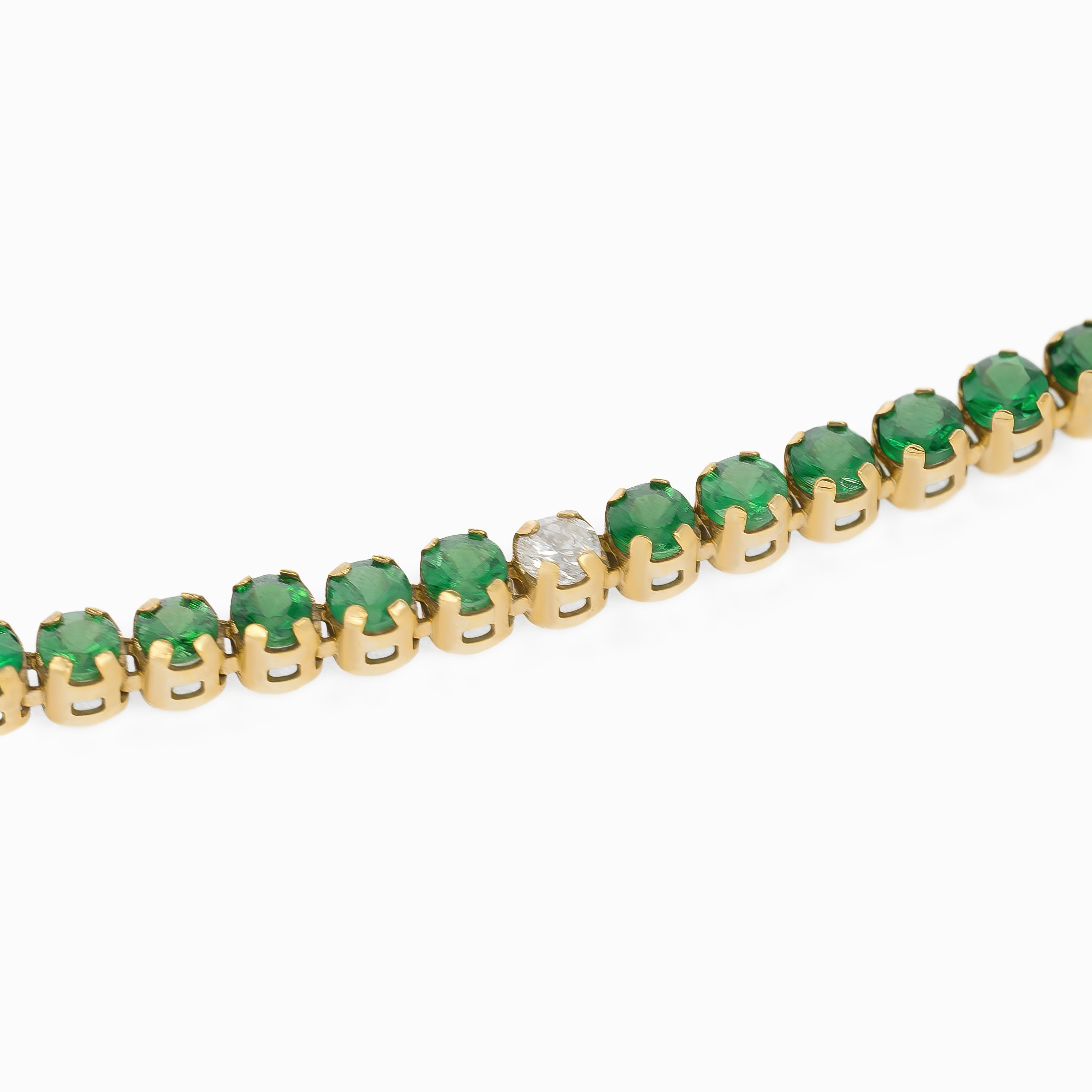 Yellow Gold Tennis Necklace with Diamond, Emerald Stones