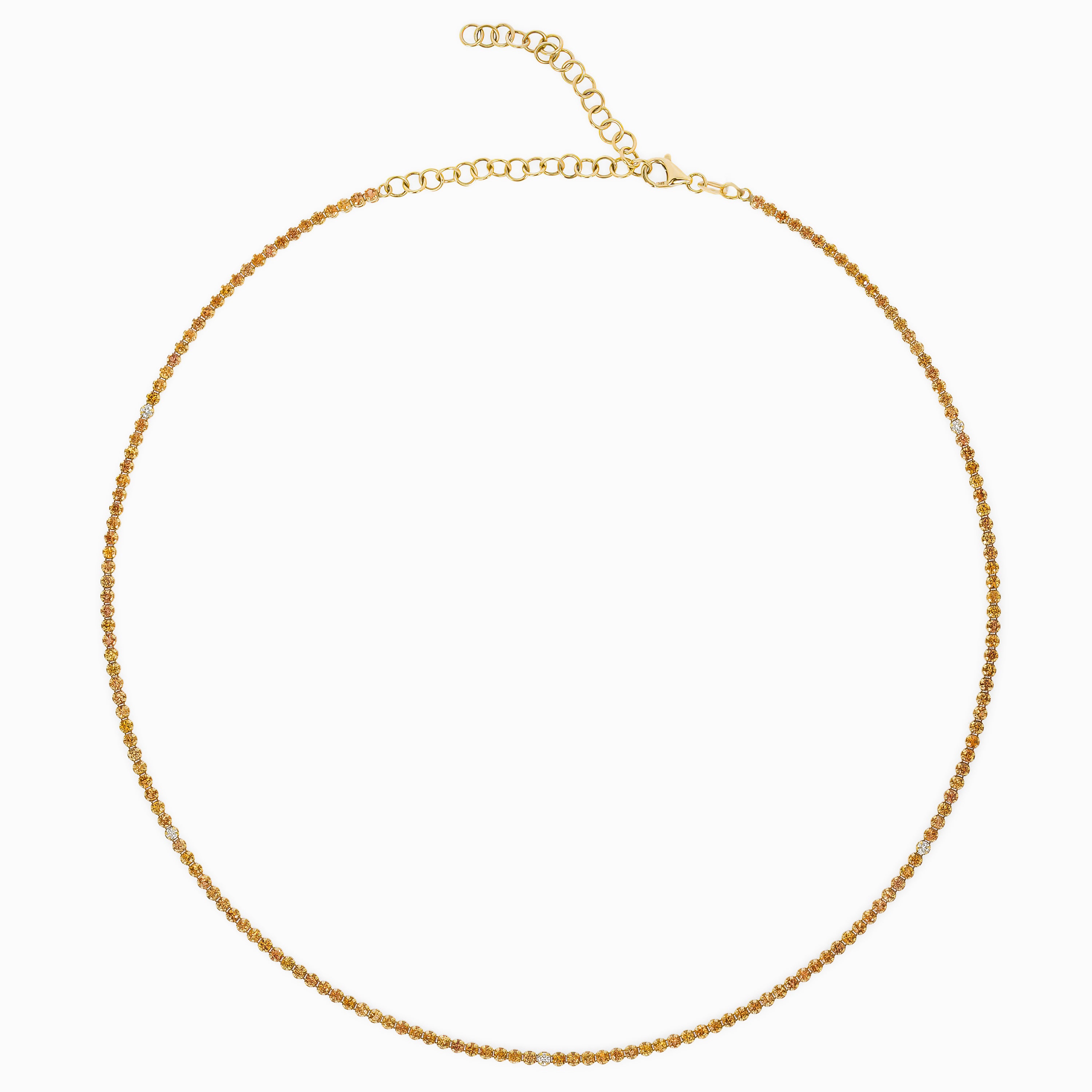 Yellow Gold Tennis Necklace with Citrine, Diamond Stones