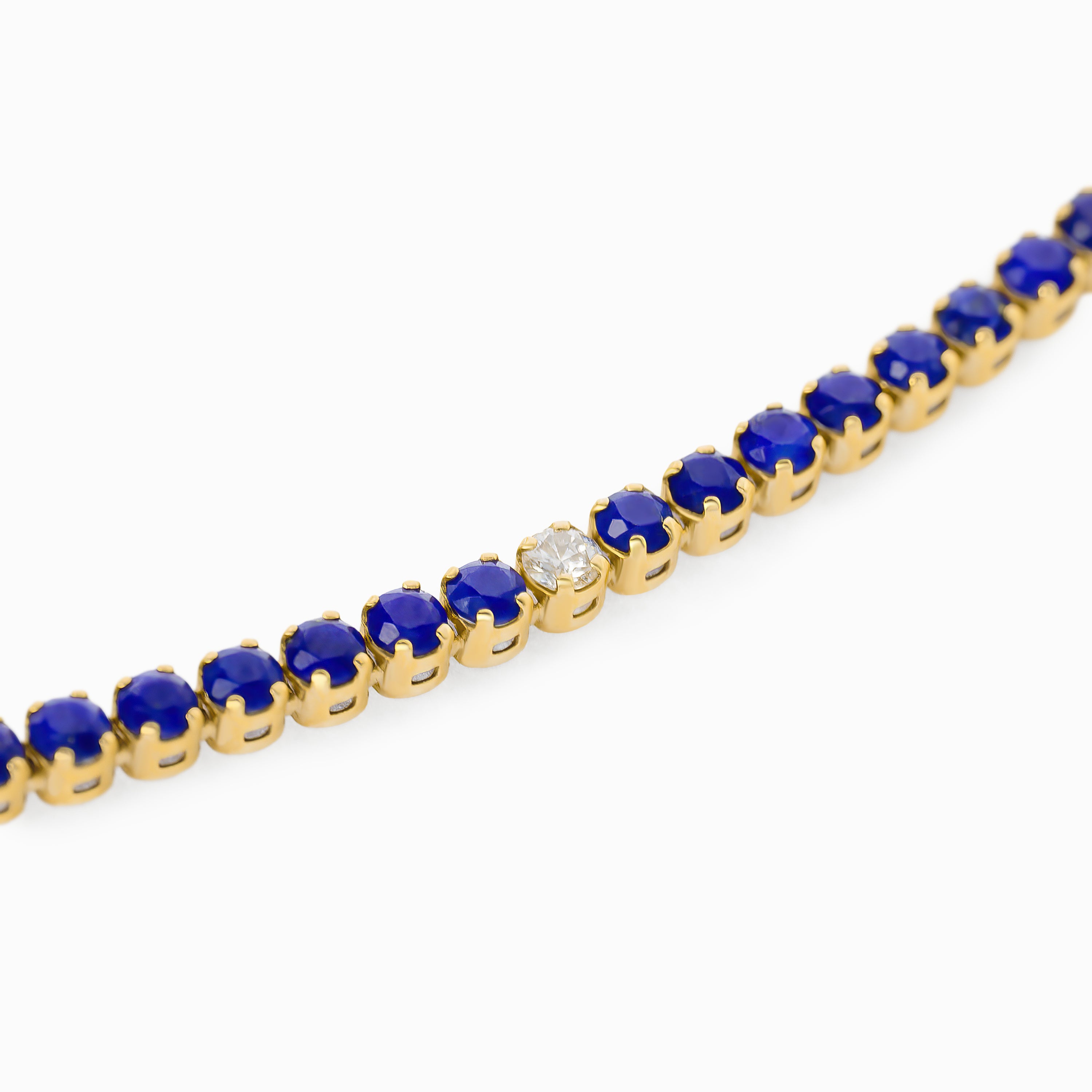 Yellow Gold Tennis Necklace With Sapphire, Diamond Stones