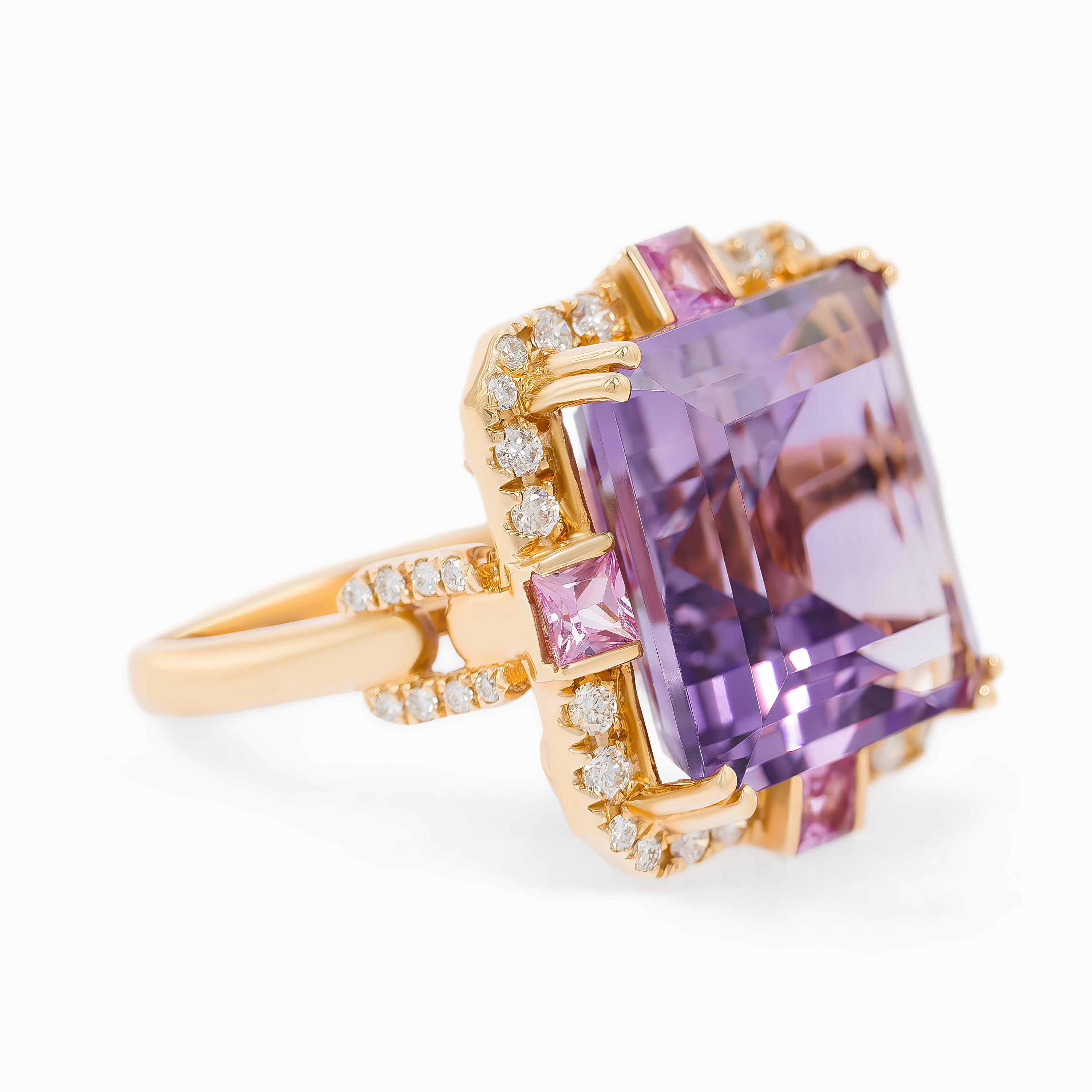 Rose Gold Ring with Amethyst, Diamond, Sapphire Stones