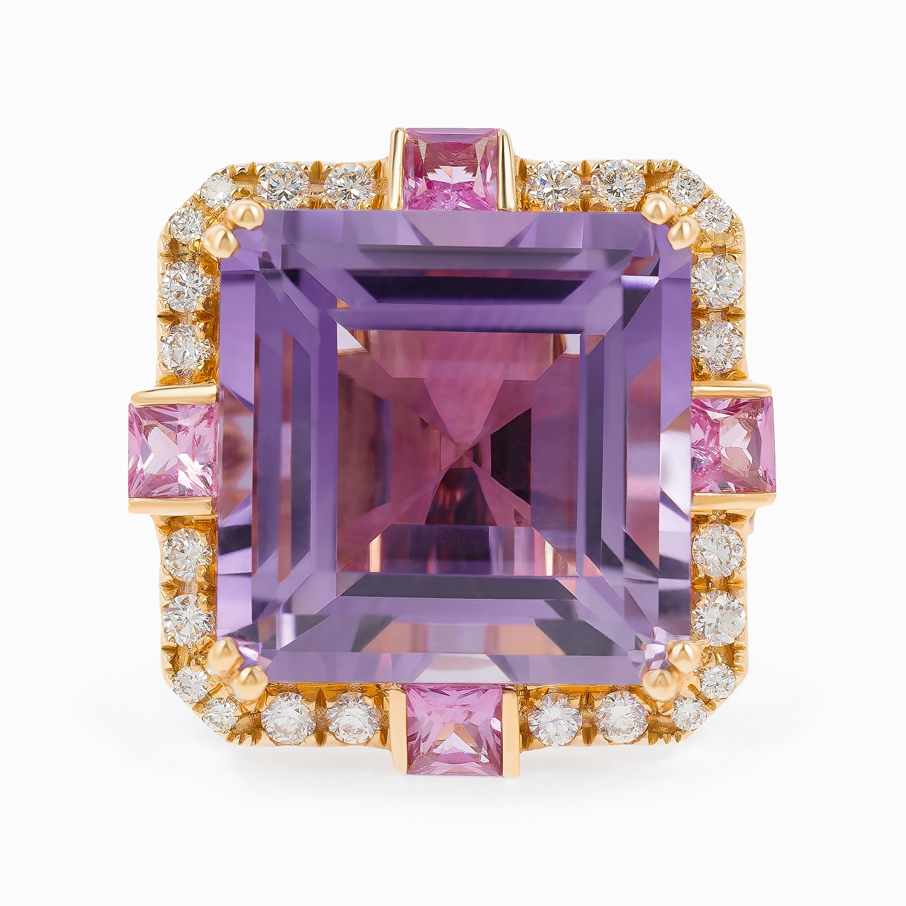 Rose Gold Ring with Amethyst, Diamond, Sapphire Stones