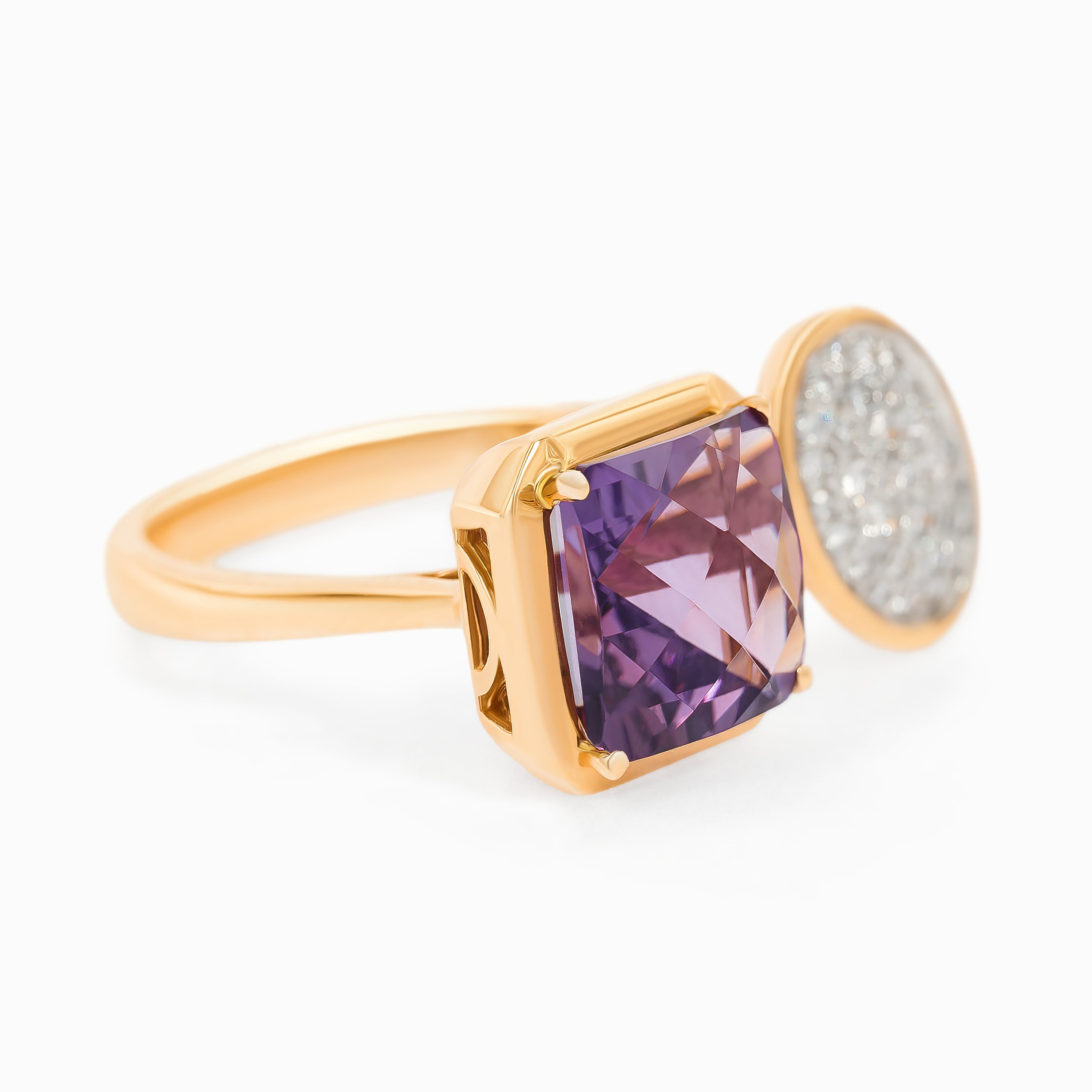 Rose Gold Ring with Amethyst, Diamond Stones
