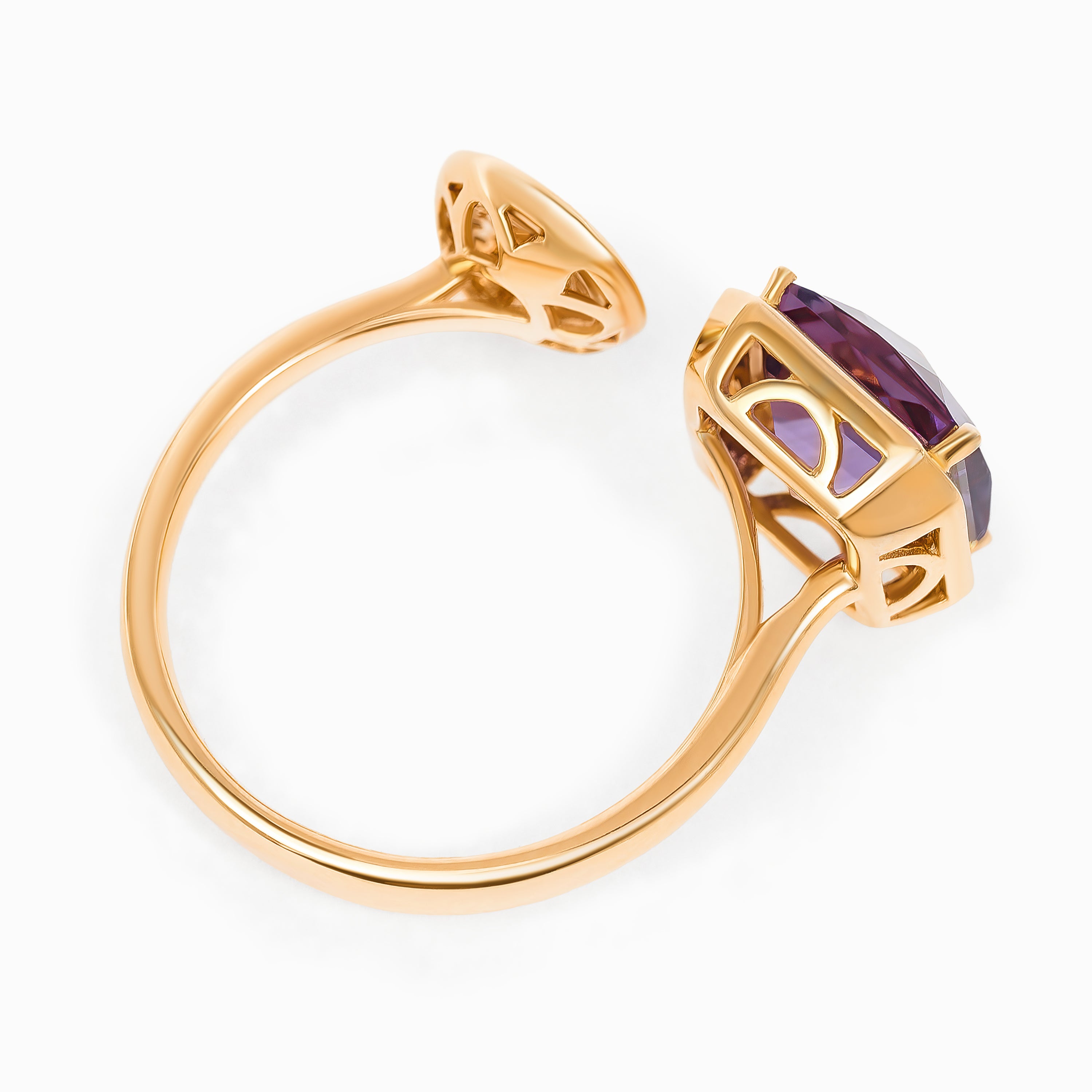 Rose Gold Ring with Amethyst, Diamond Stones
