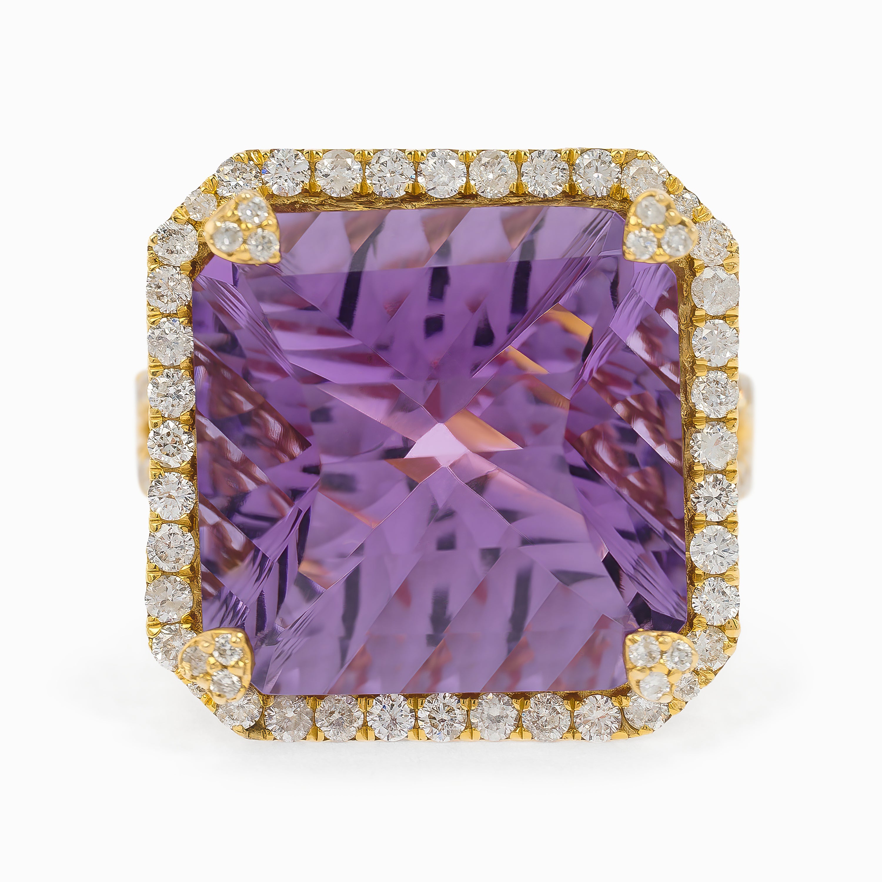 Yellow Gold Ring with Amethyst, Diamond Stones